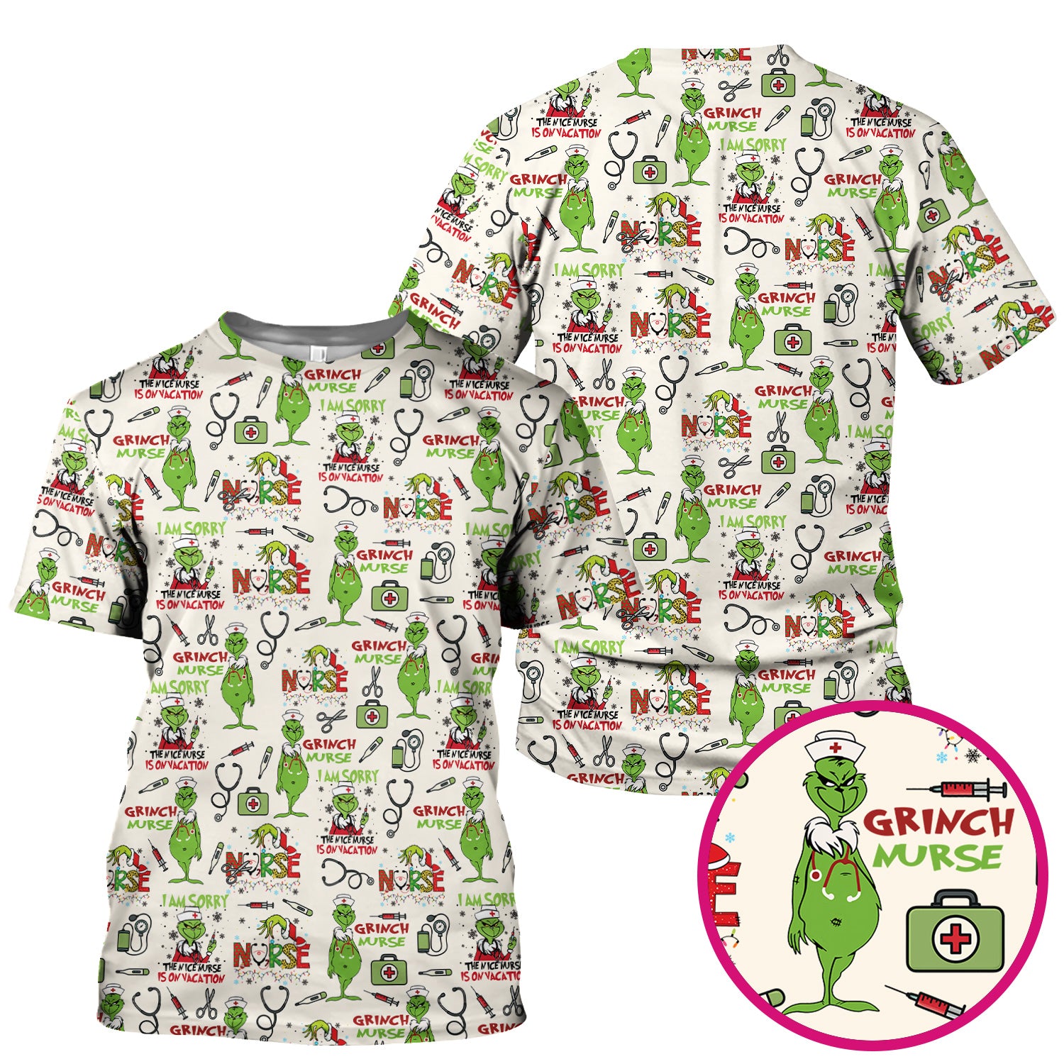 Personalized Funny Grinch Nurse Scrub Top - Christmas Medical Uniform for Nurse - Holiday RN LPN CNA Gift