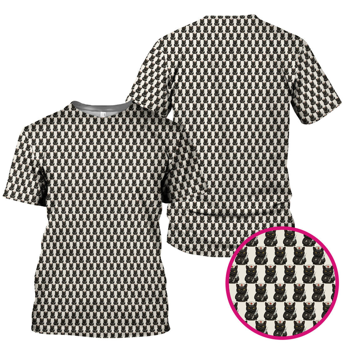 Funny Black Cat Nurse Shirt - Cute Cat Print Medical Graphic Tee - Gift for RN LPN CNA Nursing Staff