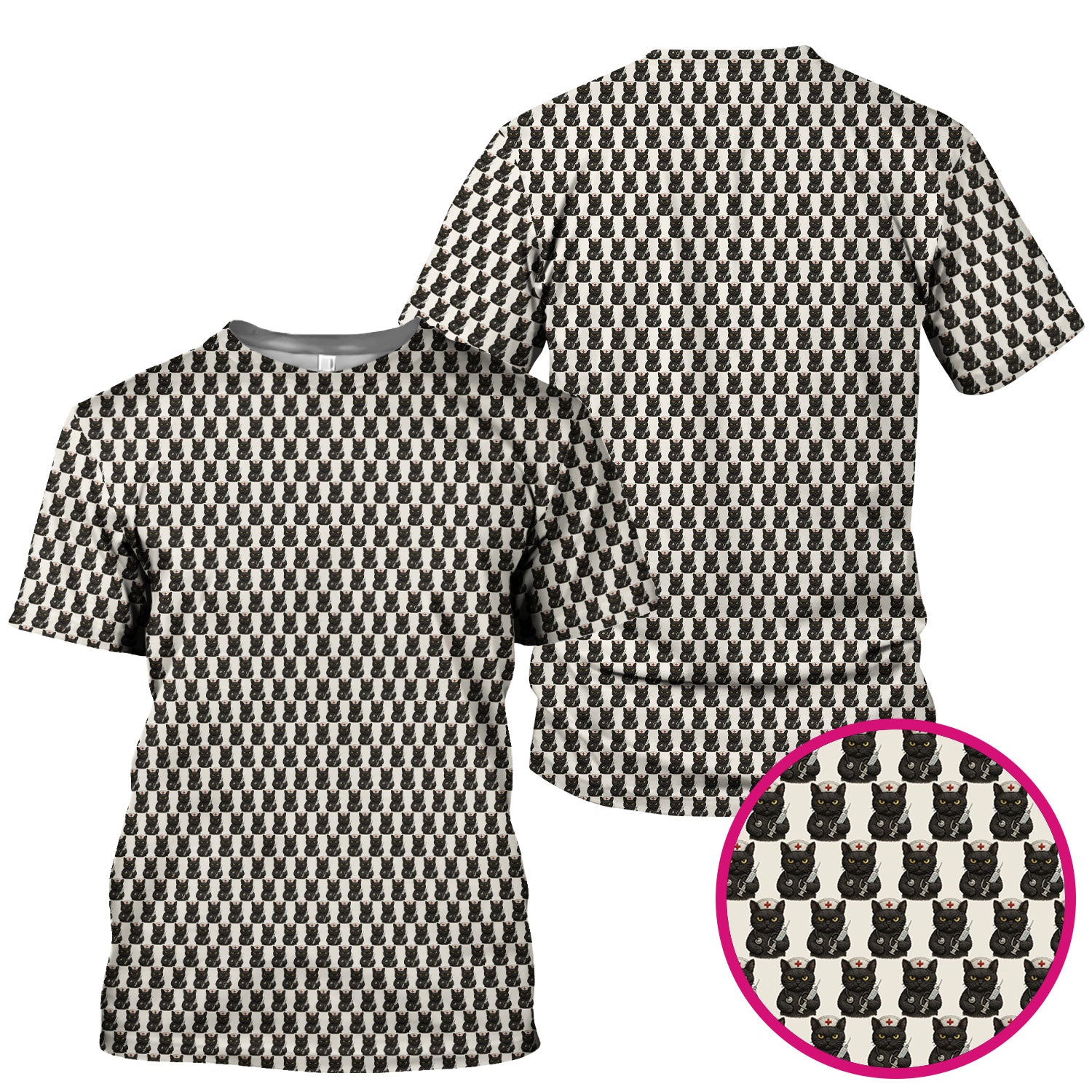 Funny Black Cat Nurse Shirt - Cute Cat Print Medical Graphic Tee - Gift for RN LPN CNA Nursing Staff