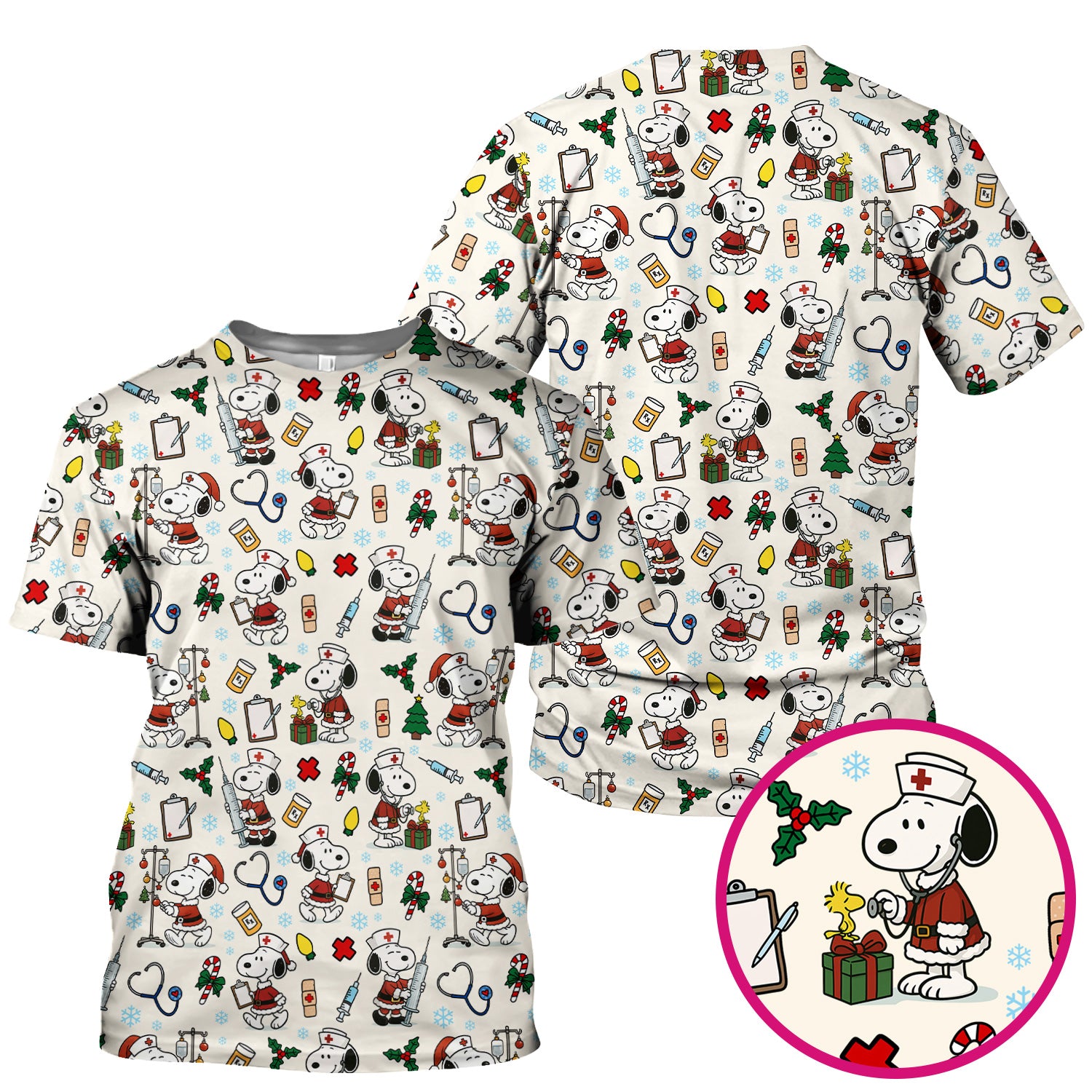 Snoopy Christmas Nurse Scrub Shirt - Cute Holiday Scrub Top Multi Colors - Funny Nursing Work Shirt with Pockets