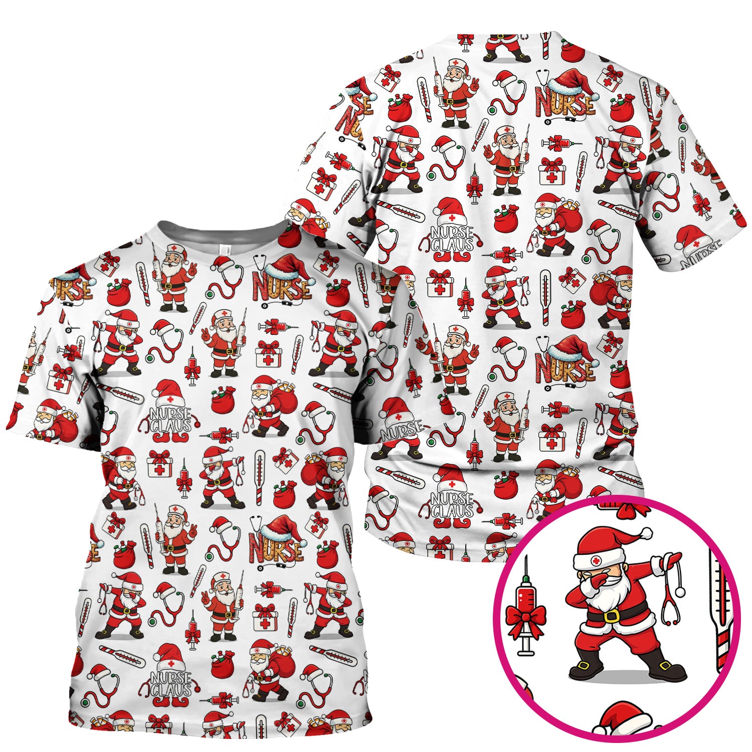 Nurse Claus Christmas Scrub Shirt - Cute Santa Nurse Scrub Top Multi Color - Funny Holiday Nursing Scrub Shirt with Pockets