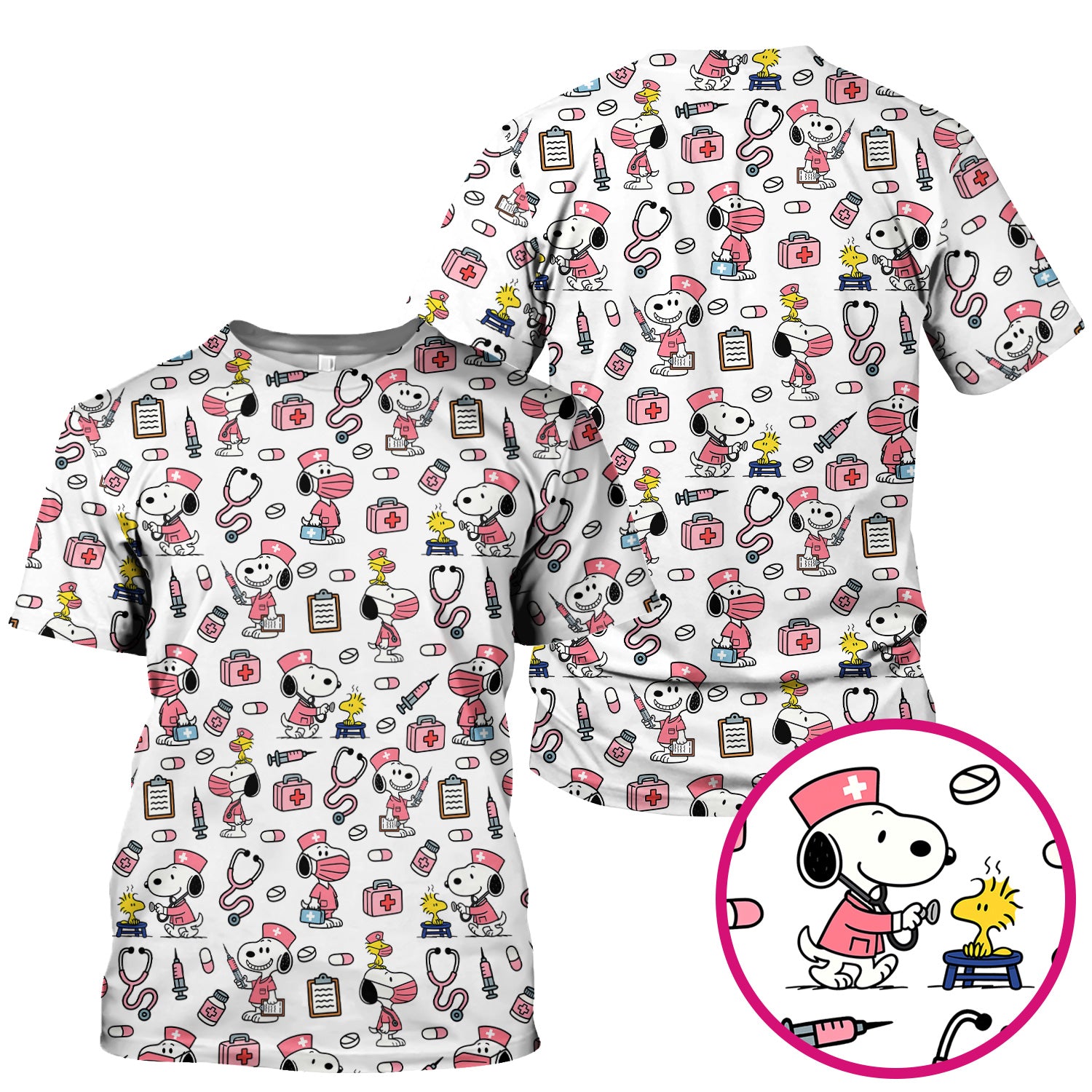 Custom Scrub Top for Nurses - Funny Snoopy Medical Scrub Shirt Multi Color - Cute Nursing Scrub Shirt with Handy Pockets