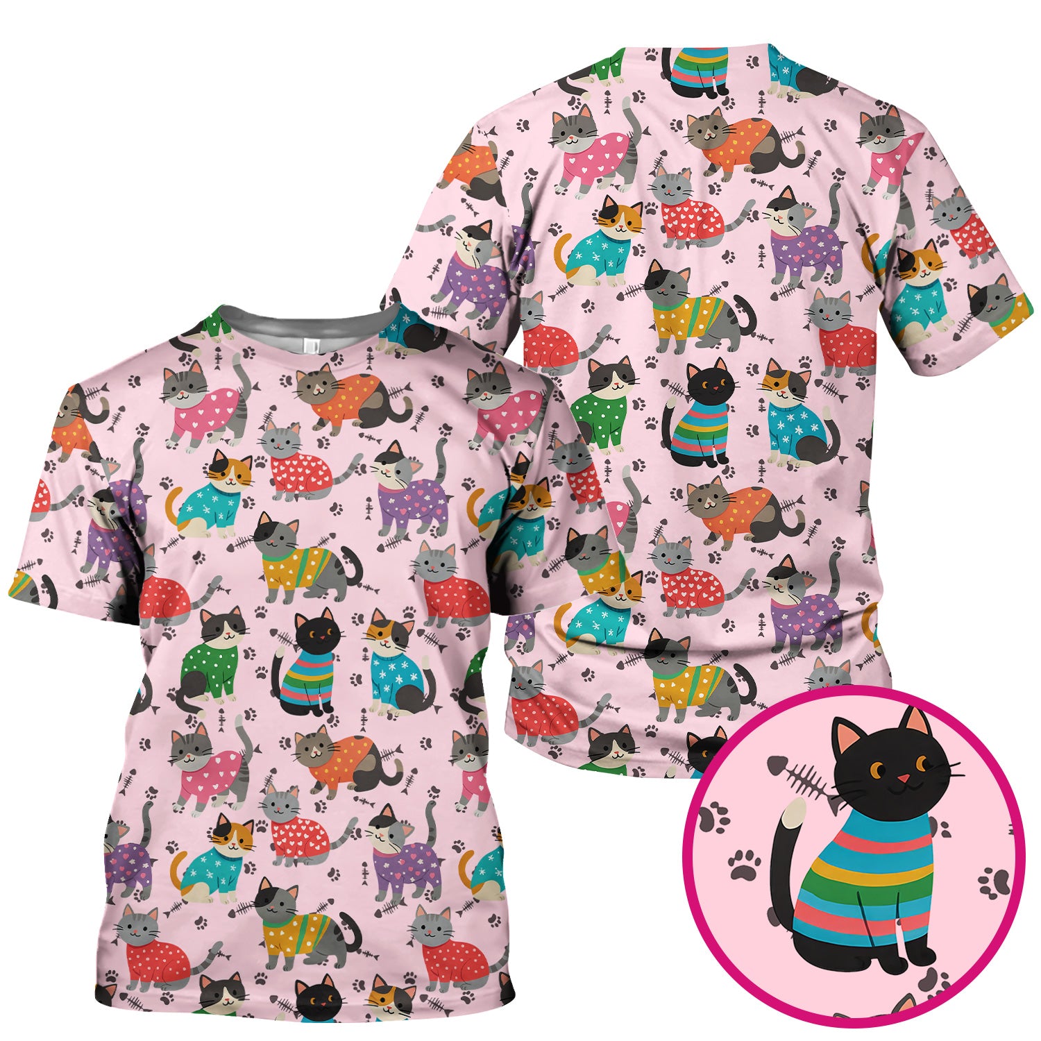 Custom Cat Scrub Top Multi Color - Cute Kitty Print Scrub Shirt for Nurses - Funny Colorful Nursing Workwear with Pockets