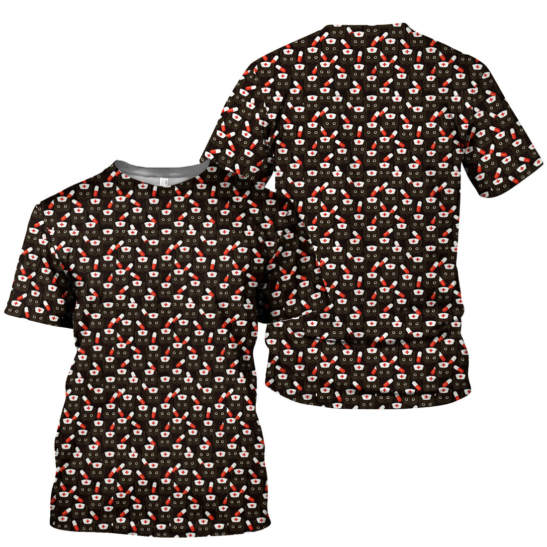 Personalized Nurse Shirt for Women - Cute Cat Pattern with Pills Design - Gift for RN LPN CNA