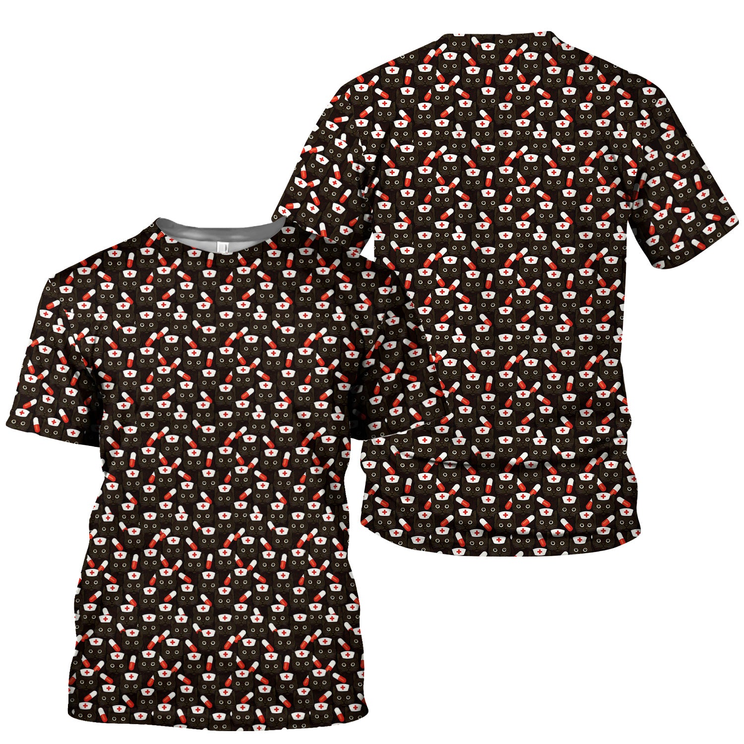 Medical Scrub Top for Women - Funny Nurse Cat Print with Pills Design - Gift for RN LPN CNA Women Healthcare Staff