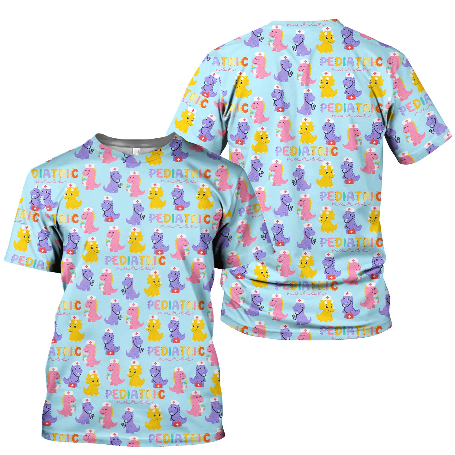 Funny Dinosaur Nurse Shirt - Cute T-Rex with Stethoscope & Medical Kit Graphic Tee - Multiple Color Options Gift for Women PEDS RN LPN