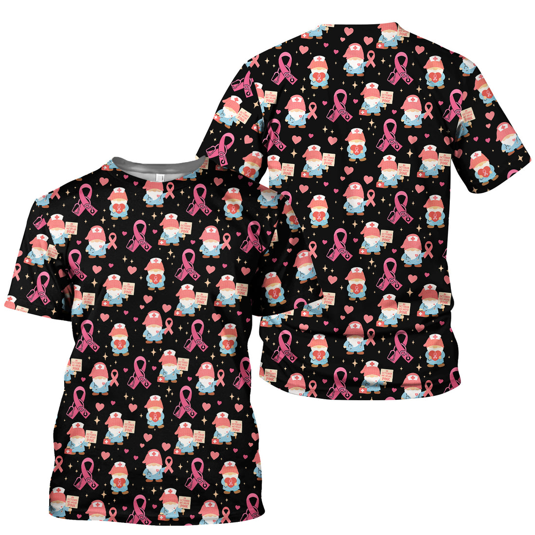 Pink Ribbon Nurse Shirt for Women - Cute Breast Cancer Awareness Gnome - Gift for Healthcare Workers RN LPN