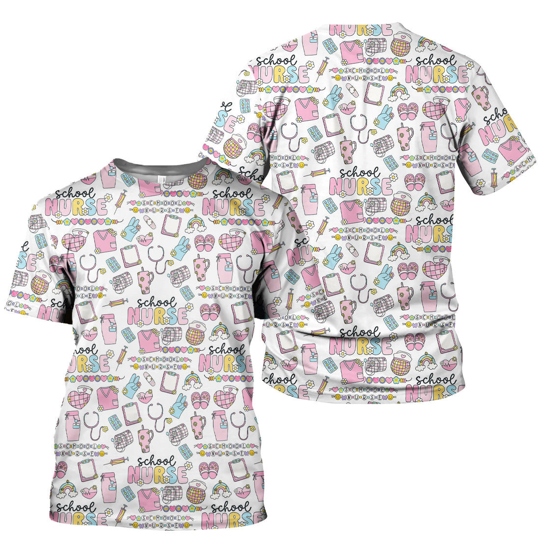 Funny School Nurse Life Shirt - Cute Medical Icons Graphic Tee - Gift for Women RN LPN Healthcare Workers