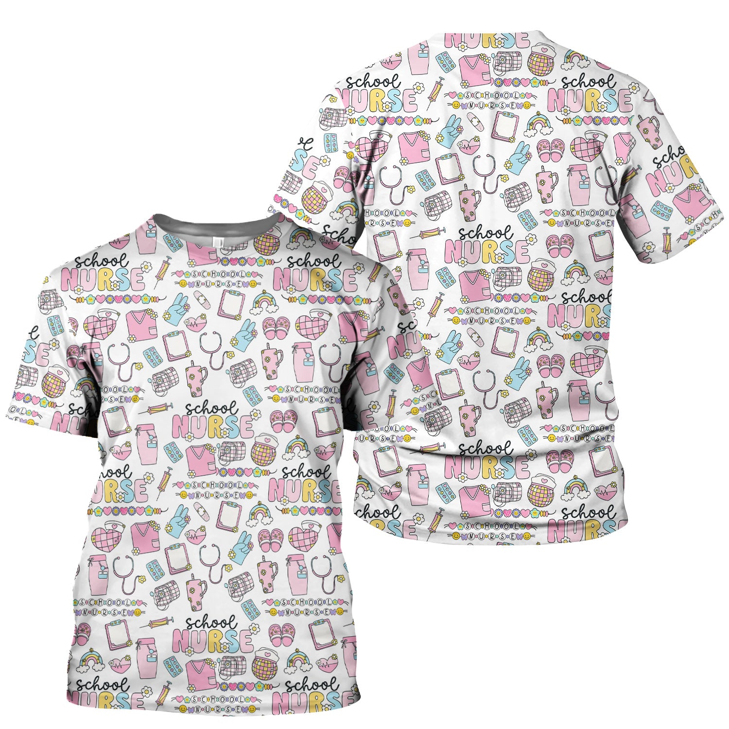 Funny School Nurse Life Shirt - Cute Medical Icons Graphic Tee - Gift for Women RN LPN Healthcare Workers