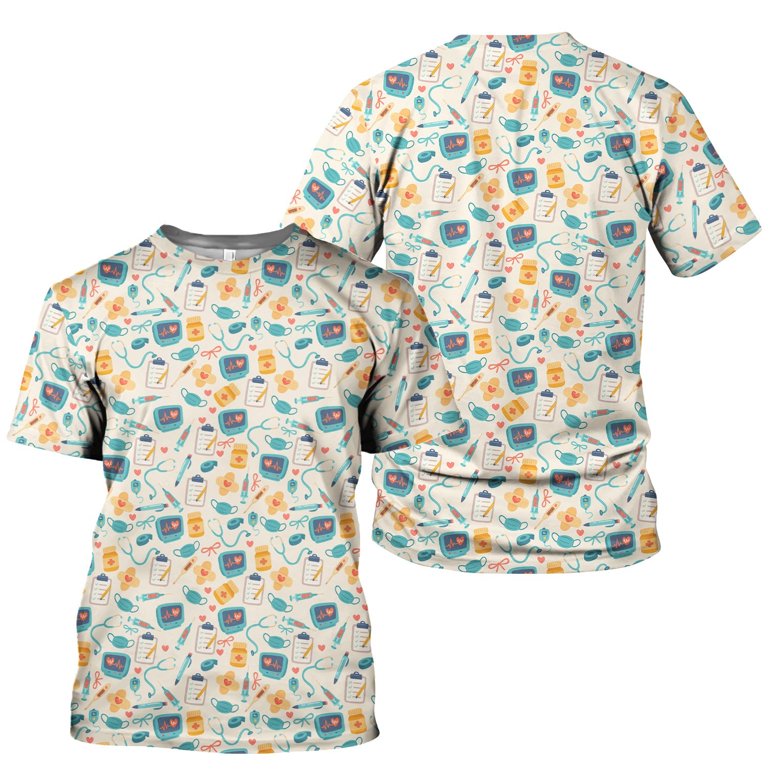 Funny Nurse Shirt with Medical Icons - Stethoscope Mask & Pills Graphic Tee - Gift for Women RN LPN CNA Workers