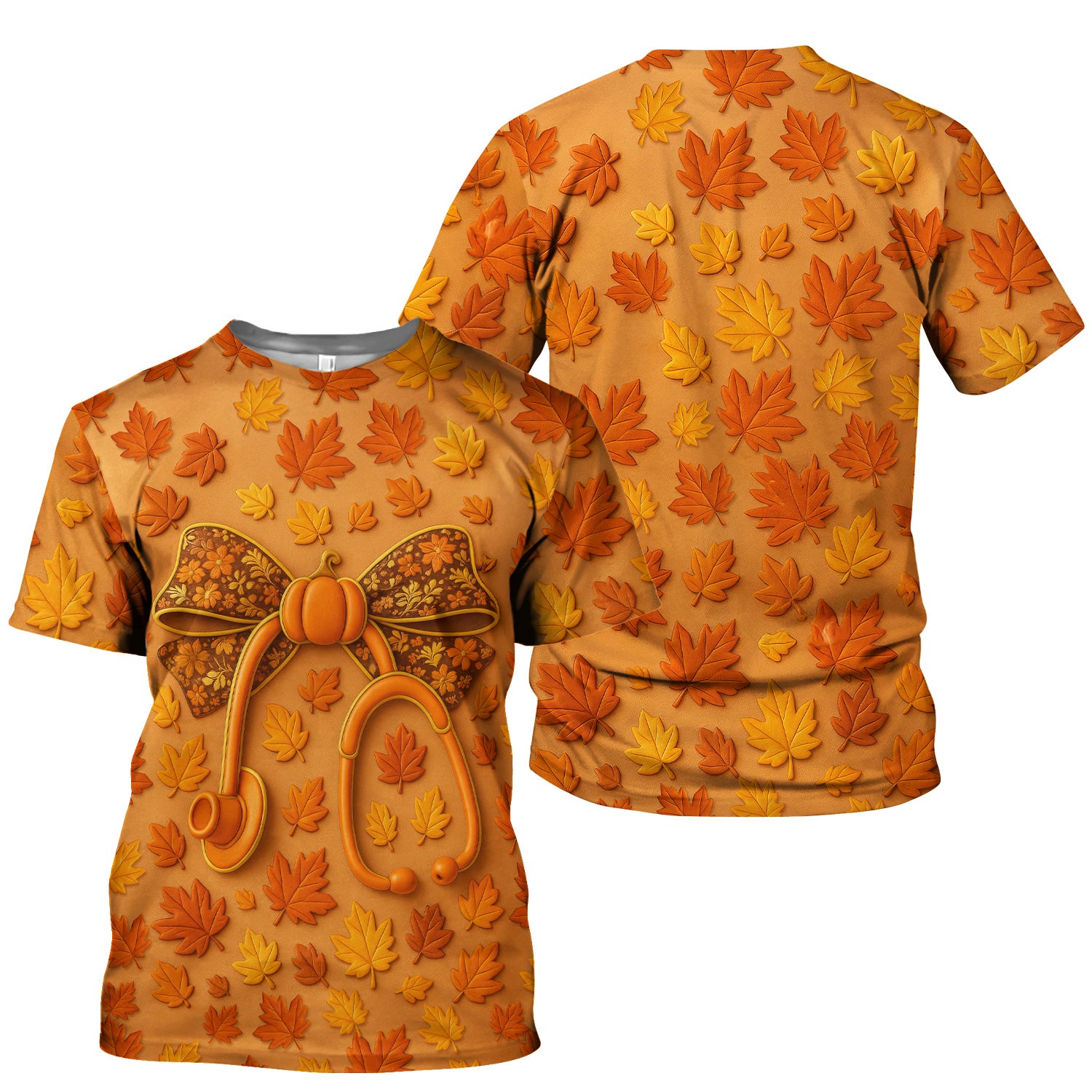 Autumn Pumpkin Nurse Shirt - Fall Leaves Stethoscope Medical Tee - CNA RN LPN Healthcare Worker Gift