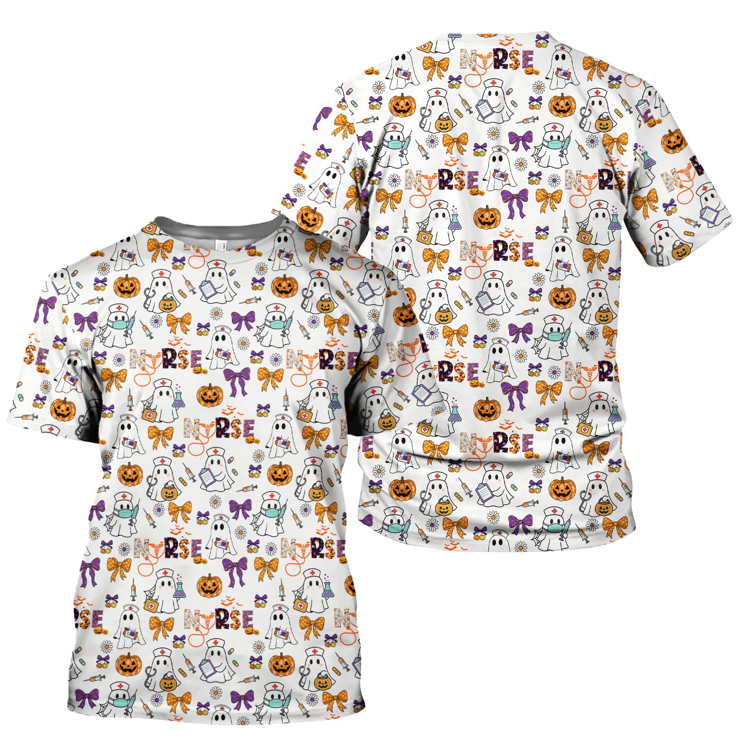 Halloween Nurse Shirt for Women - Cute Ghost Pumpkin Medical Graphic Tee - Gift for RN LPN CNA