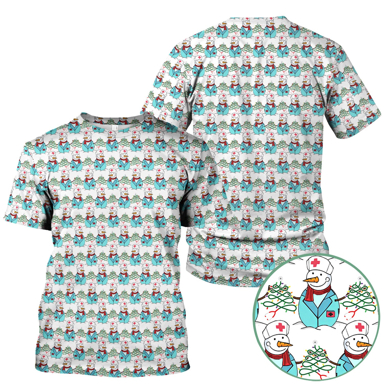 Funny Nurse Scrubs Christmas Edition - Snowman Doctor Print Top - Custom Multi Color Medical Shirt Gift for Nurses and Healthcare Staff