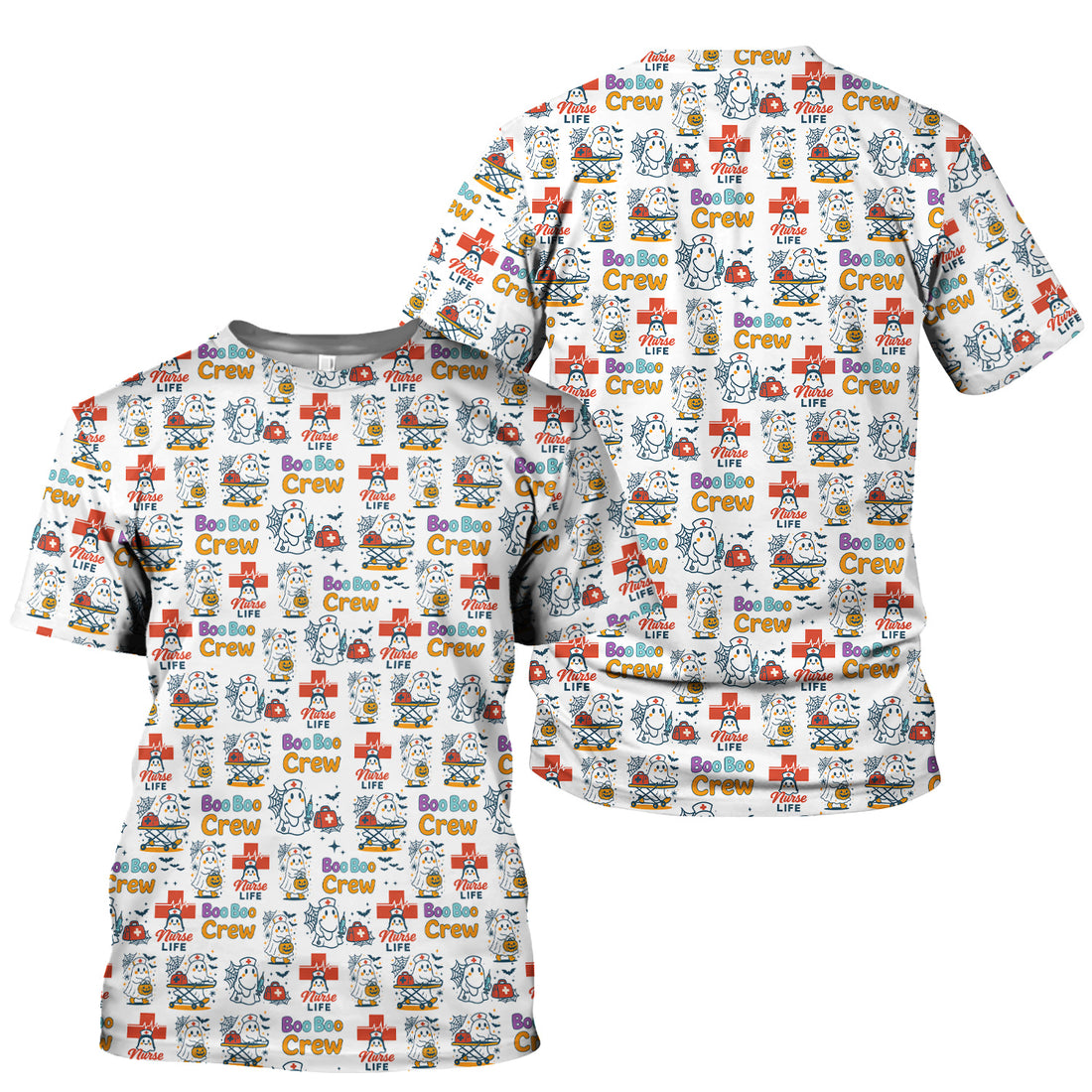 Cute Ghost Nurse Shirt for Halloween - Spooky Boo Boo Crew & Medical Icons Graphic Tee - Gift for ER LPN CNA Nurses