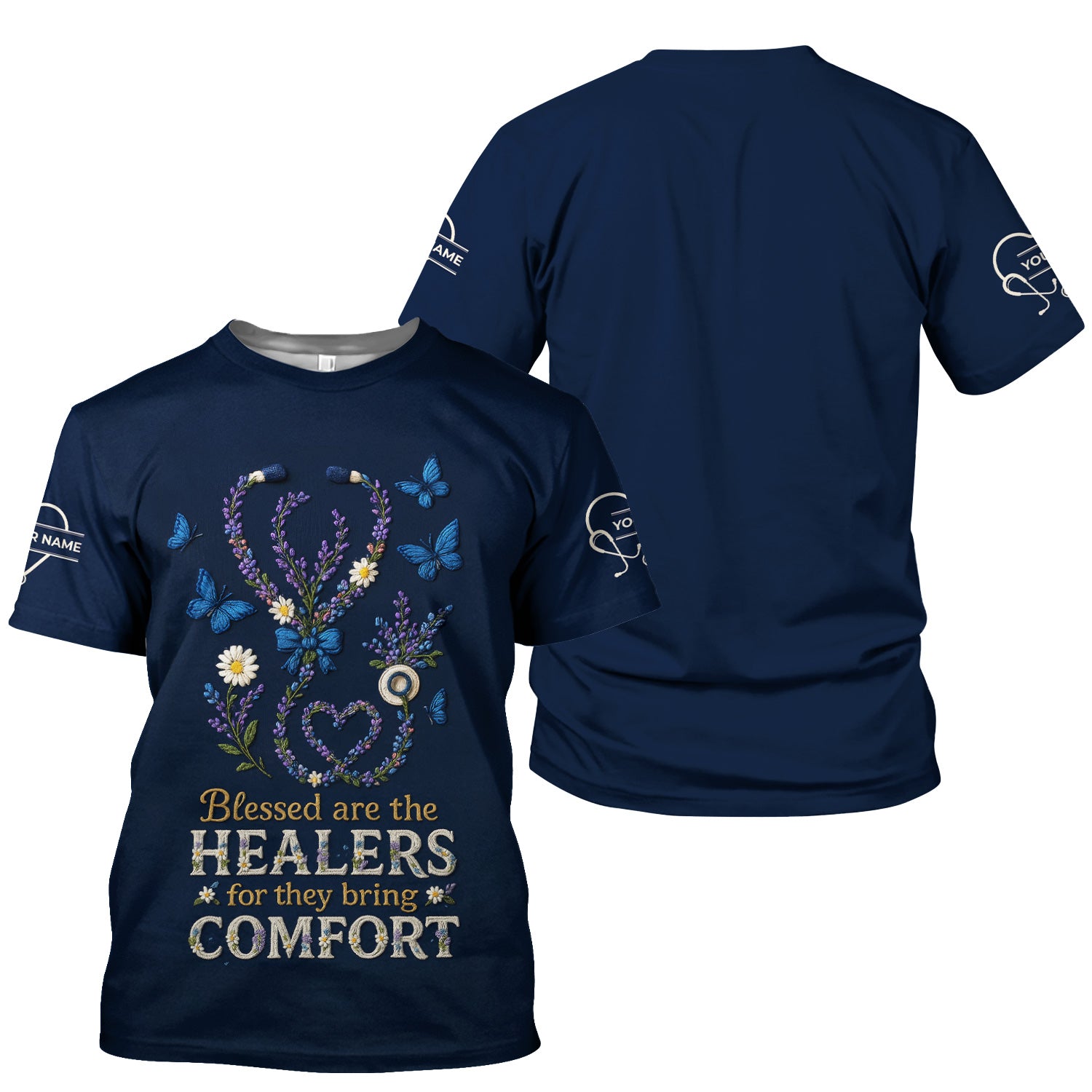 Blessed Are the Healers Nurse T-Shirt - Floral Stethoscope Shirt for Nurses - Inspirational Comfort Workwear Gift Tee