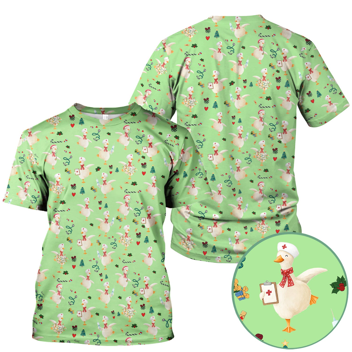 Cute Christmas Goose Scrub for Nurses - Funny Holiday Medical Shirt - Festive Xmas Top for RN CNA LPN Nursing Student Gift