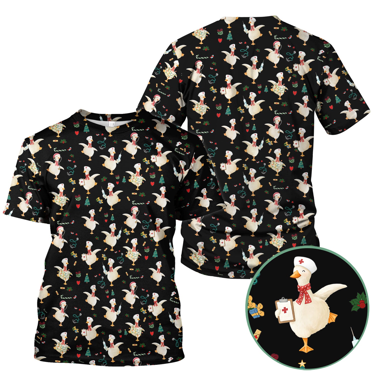 Funny Christmas Goose Scrub Top - Holiday Nurse Shirt for Women - Cute Medical Uniform Xmas Gift for RN CNA LPN Nursing Student