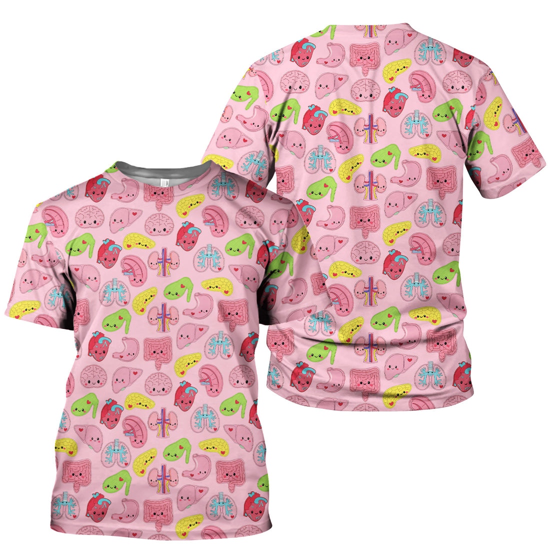 Funny Human Organs Nurse Shirt - Kawaii Brain, Heart & Lungs Graphic Design - Gift for Women RN LPN & Medical Students