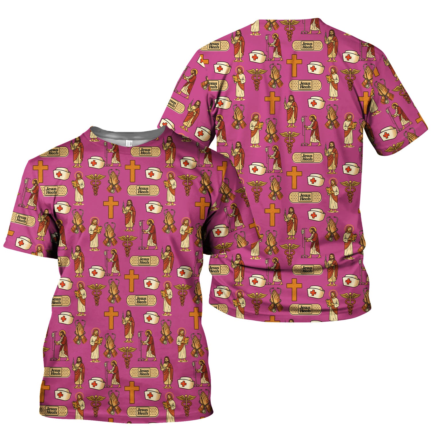 Funny Jesus Nurse Scrub - Jesus with Syringe & Praying Hands Graphic Design - Gift for Women RN LPN & Healthcare Workers