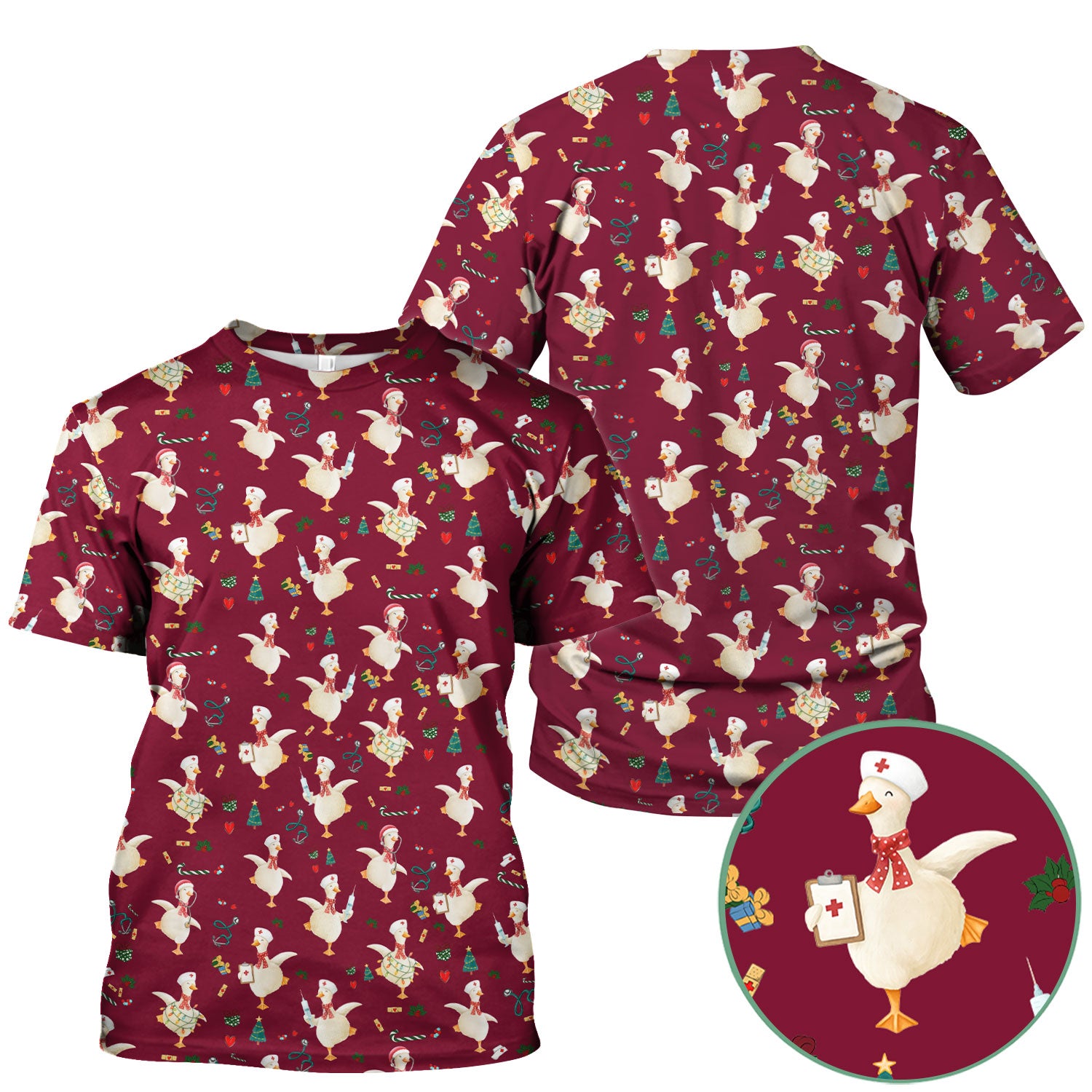 Cute Christmas Goose Scrub for Nurses - Funny Holiday Medical Shirt - Festive Xmas Top for RN CNA LPN Nursing Student Gift
