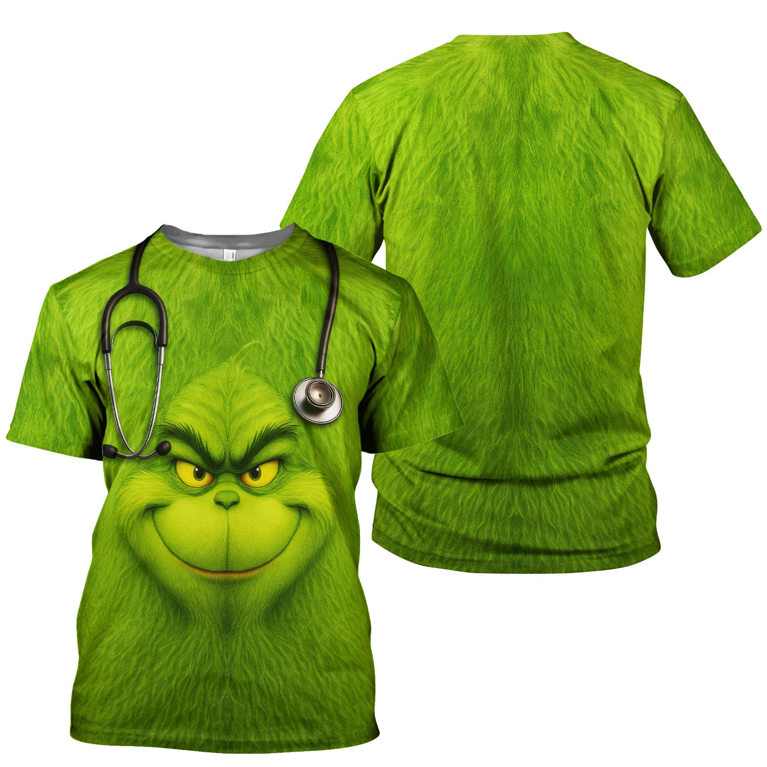 Funny Grinch Nurse Scrub Top - Green Nurse Shirt with Stethoscope Christmas Outfit - Gift for RN CNA LPN
