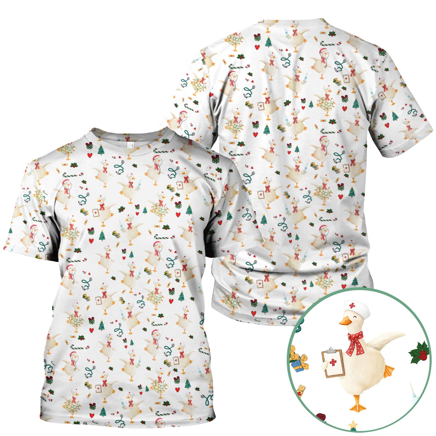 Funny Christmas Goose Scrub Top - Holiday Nurse Shirt for Women - Cute Medical Uniform Xmas Gift for RN CNA LPN Nursing Student