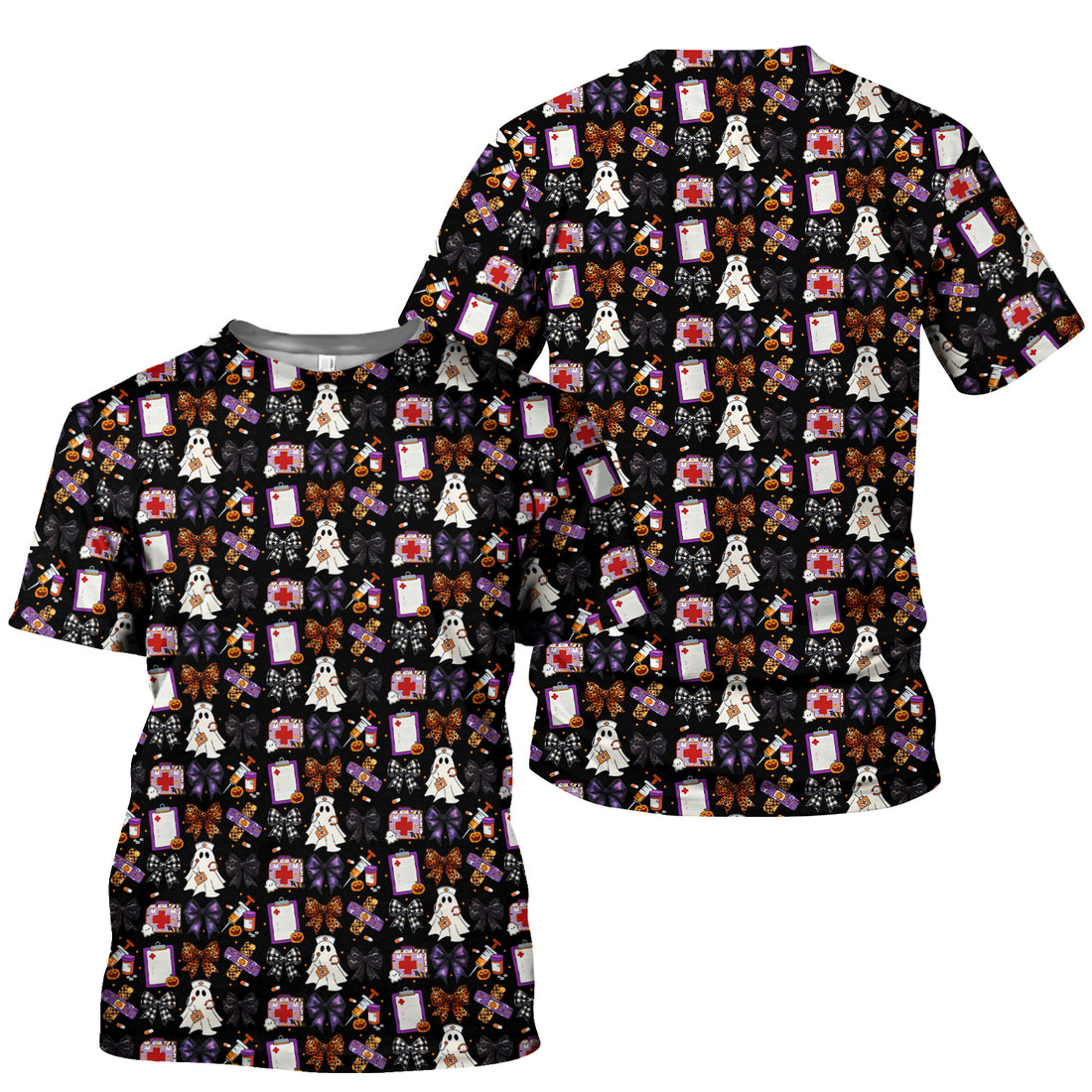 Cute Halloween Shirt for Nurses - Spooky Ghost Pumpkin & Medical Icons Graphic Tee - Gift for RN LPN CNA