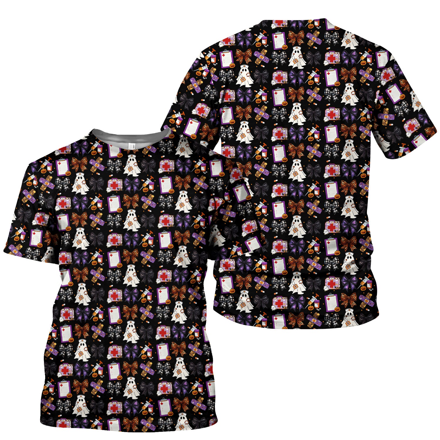 Cute Halloween Shirt for Nurses - Spooky Ghost Pumpkin & Medical Icons Graphic Tee - Gift for RN LPN CNA