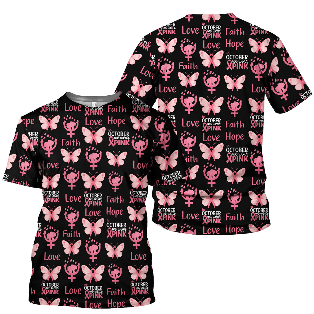 Breast Cancer Warrior Shirt - Faith Hope Love & Pink Ribbon Butterfly Design - October Gift for RN LPN CNA