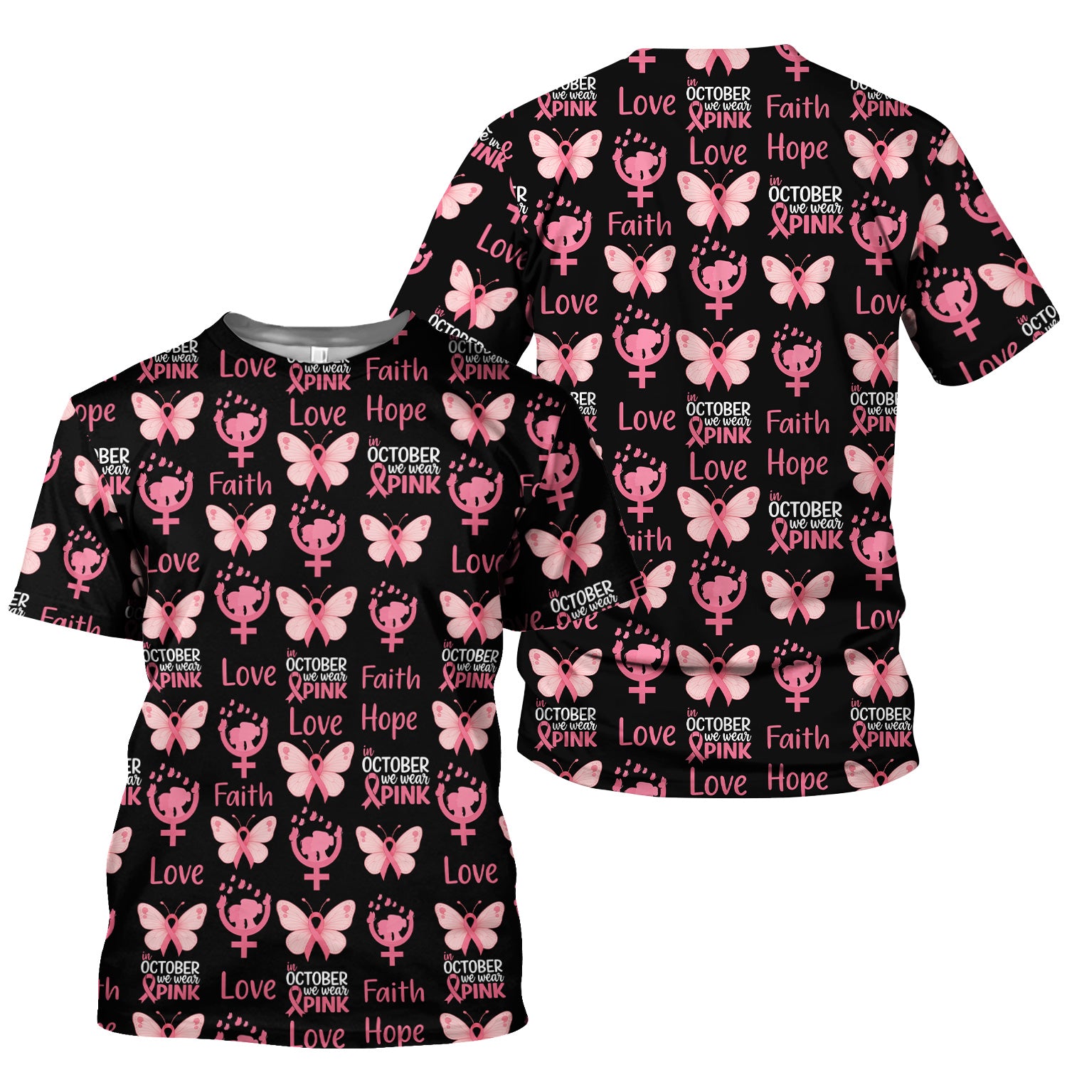 Breast Cancer Awareness Nurse Scrub Top - Faith Hope Love & Pink Ribbon Butterfly Design - October Gift for RN LPN CNA
