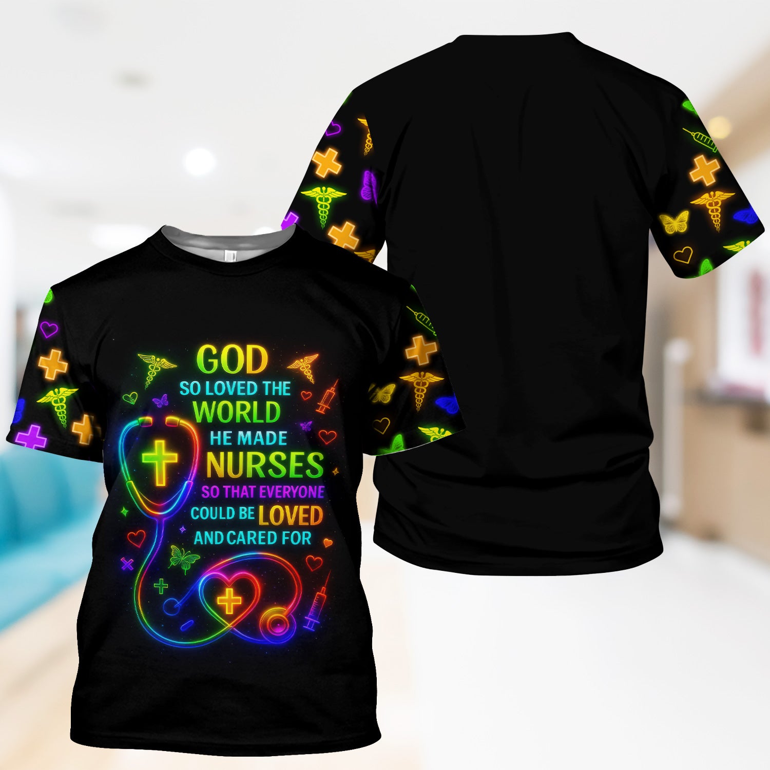 Christian Nurse Faith Scrub Top - God Made Nurses Inspirational Quote Design - Gift for Women RN LPN & Healthcare Workers