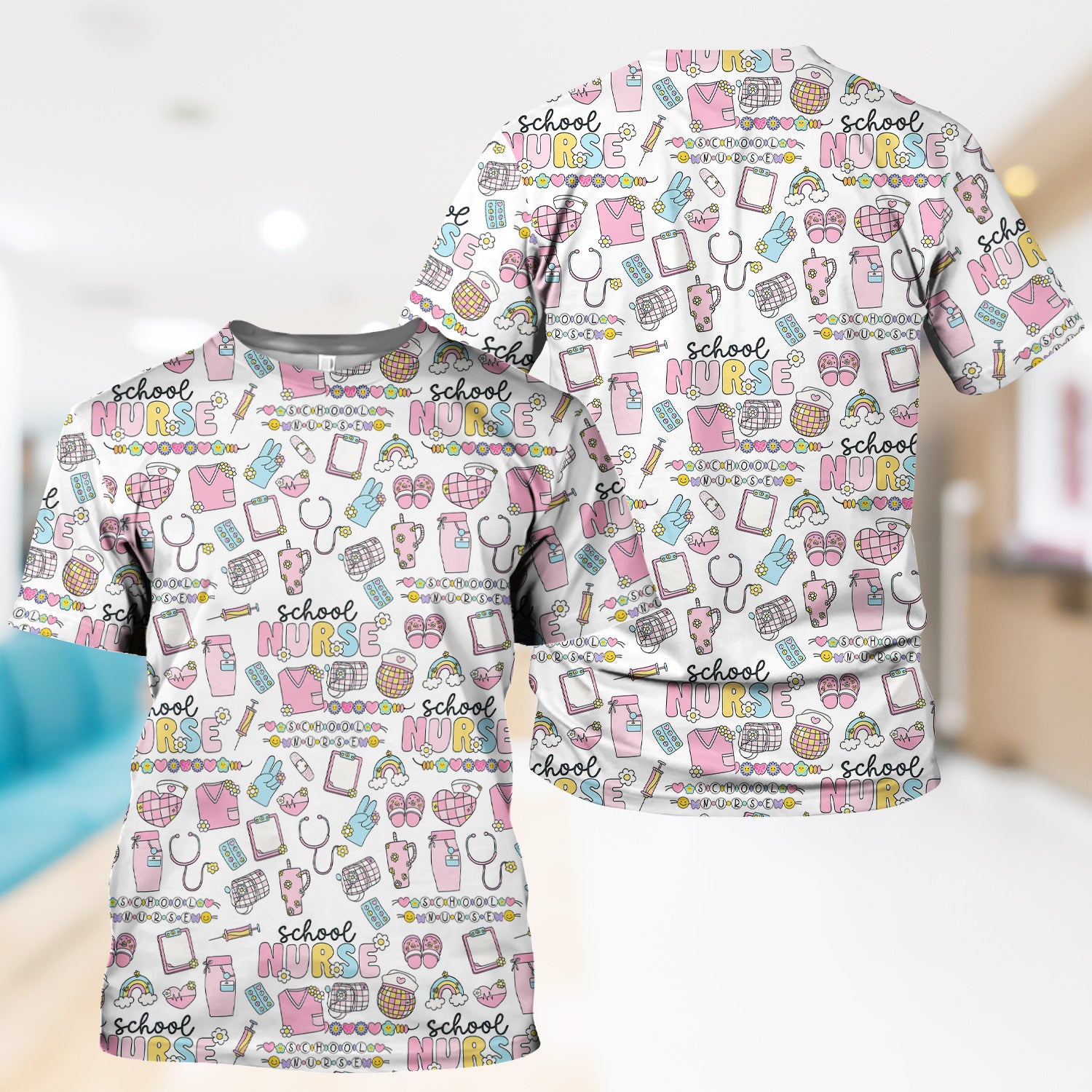 Funny School Nurse Life Shirt - Cute Medical Icons Graphic Tee - Gift for Women RN LPN Healthcare Workers