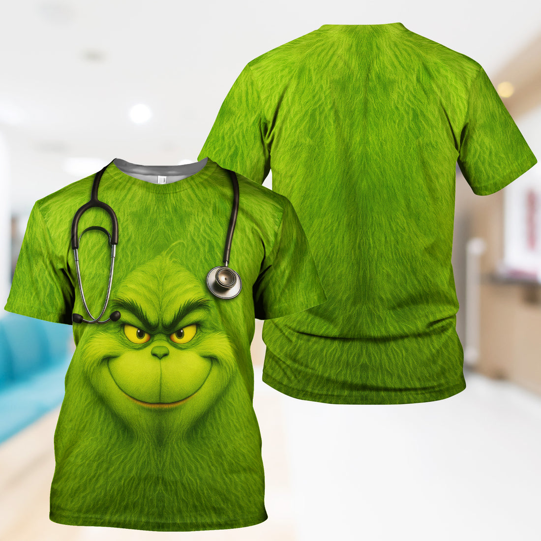 Funny Grinch Nurse Shirt - Green Nurse Graphic Tee with Stethoscope Christmas Outfit - Gift for RN CNA LPN