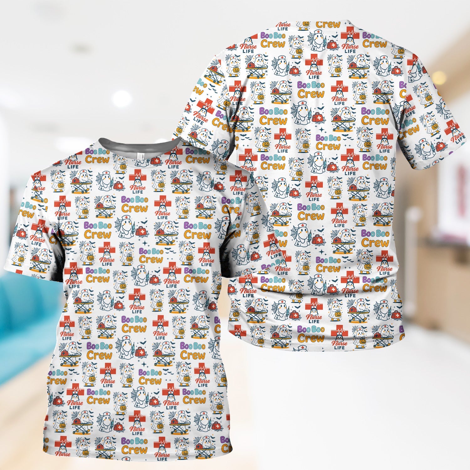 Cute Ghost Nurse Shirt for Halloween - Spooky Boo Boo Crew & Medical Icons Graphic Tee - Gift for ER LPN CNA Nurses