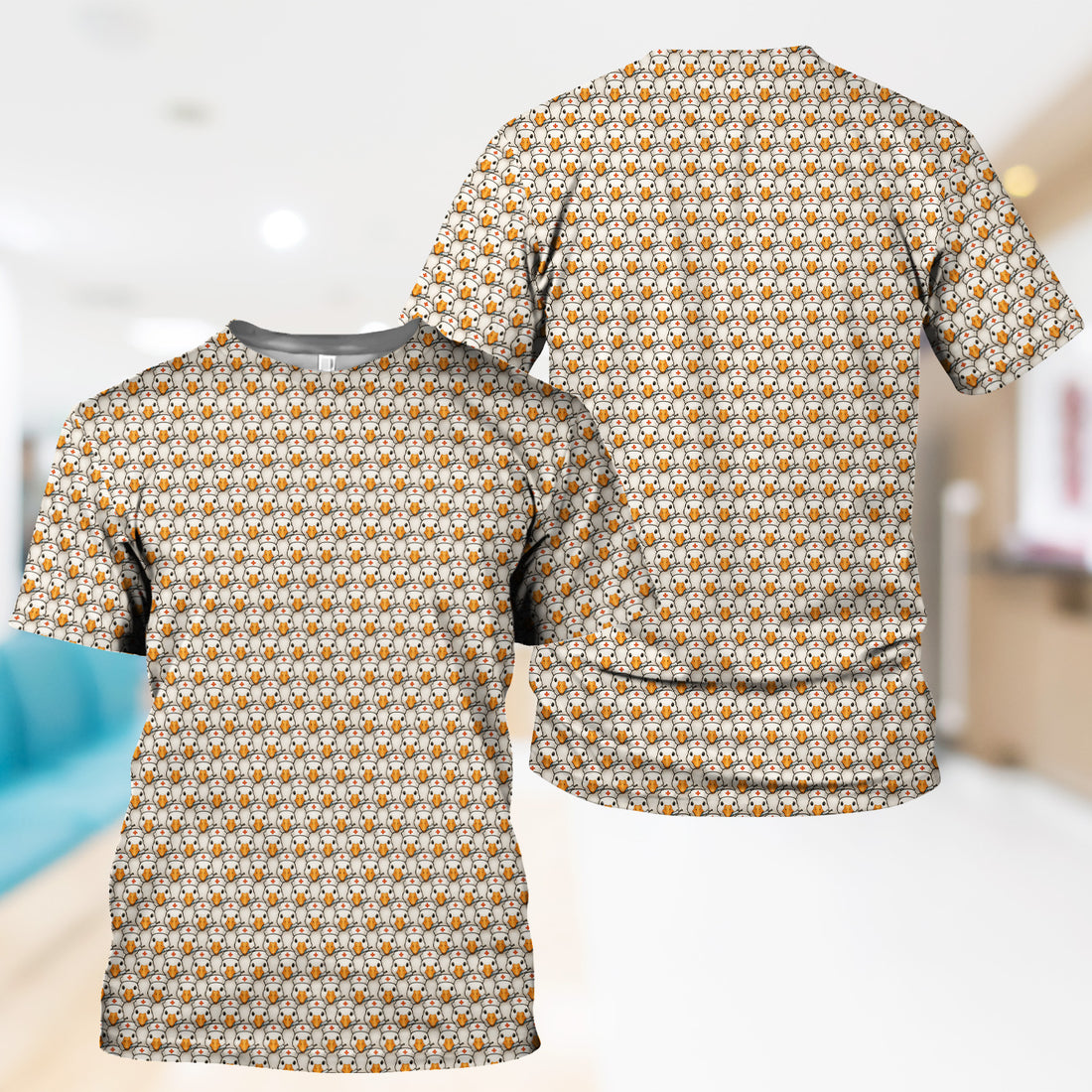 Funny Nurse Shirt With Duck Pattern - Cartoon Animal Nursing Design  - Gift for Healthcare Workers RN LPN