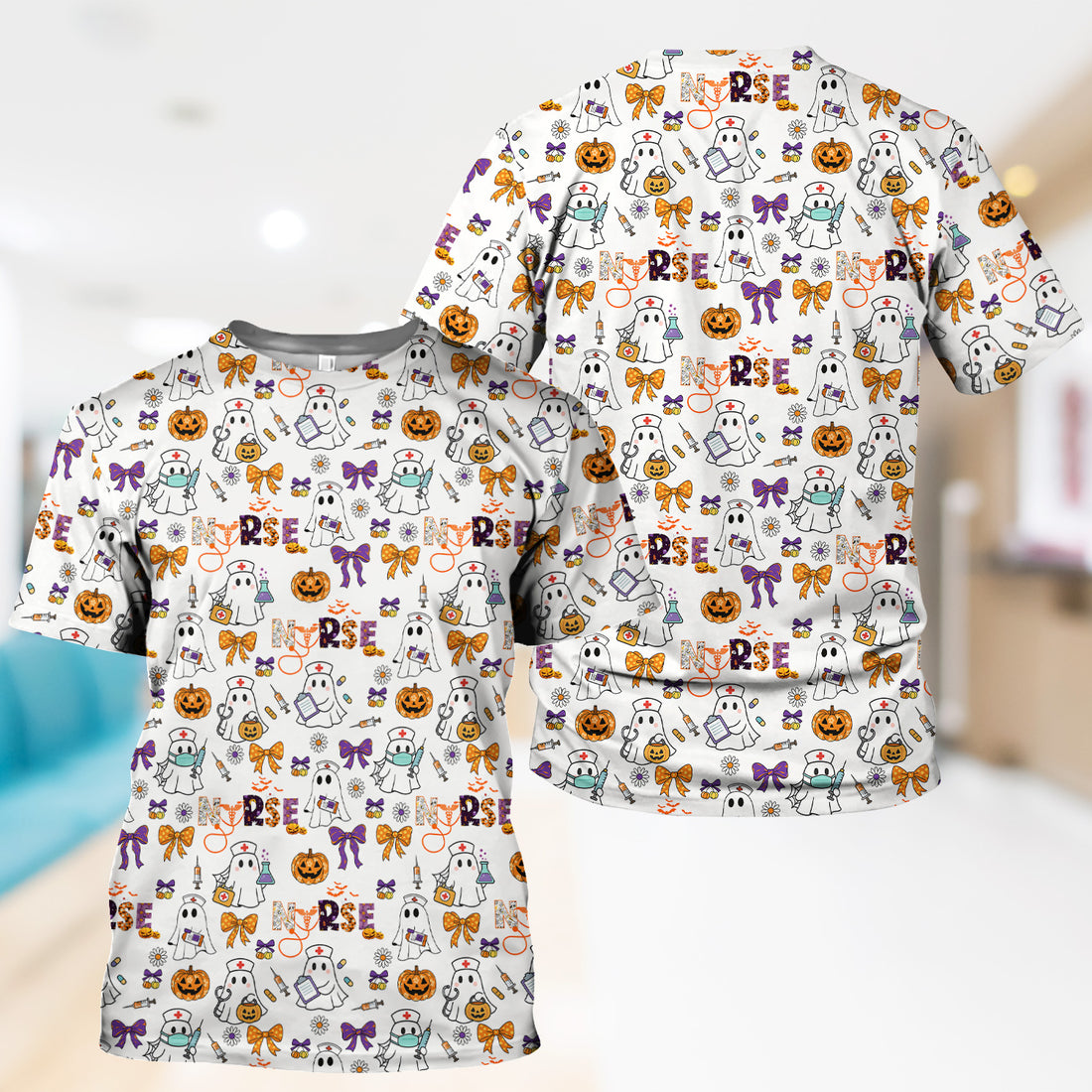 Halloween Nurse Shirt for Women - Cute Ghost Pumpkin Medical Graphic Tee - Gift for RN LPN CNA