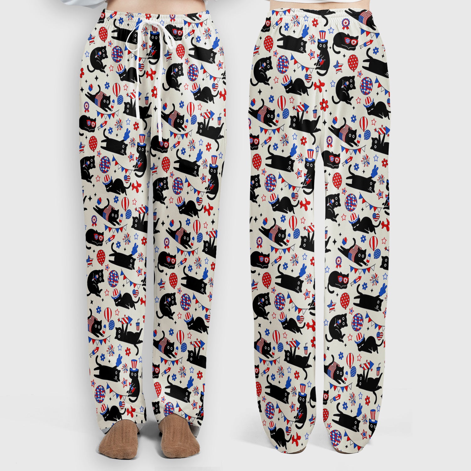 Patriotic Black Cat Nurse for RN, CNA Scrub Set, Scrub Pants and V Neck Top
