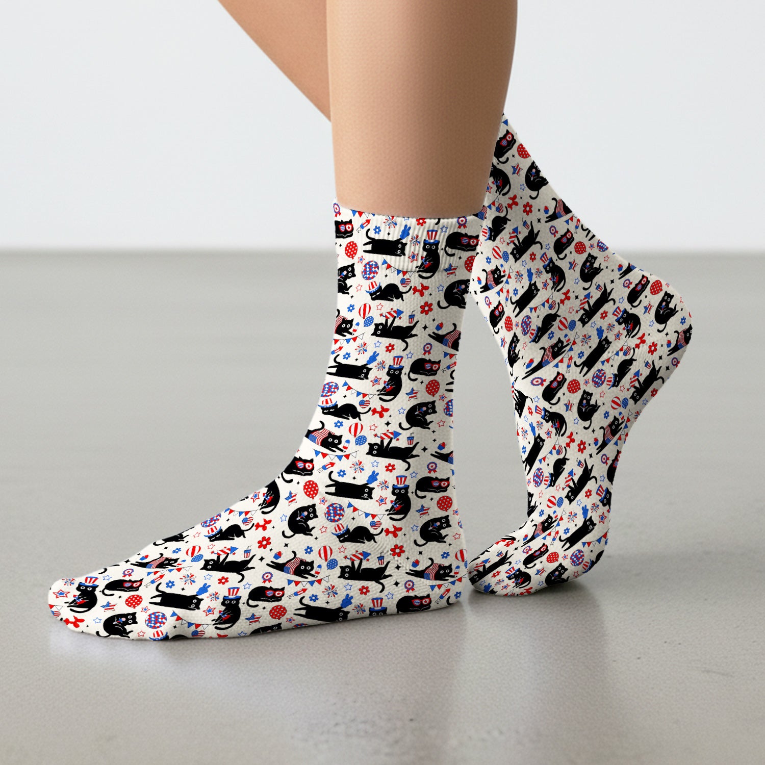 Patriotic Black Cat Nurse for RN, CNA Socks, Adult Socks for Men and Women
