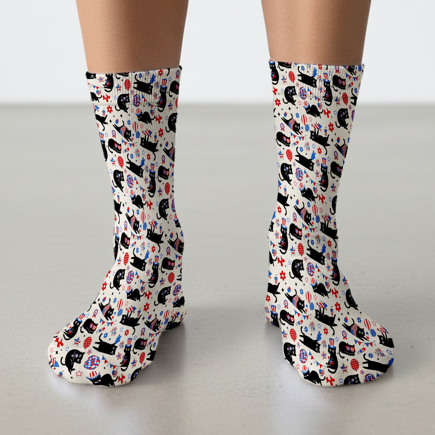 Patriotic Black Cat Nurse for RN, CNA Socks, Adult Socks for Men and Women