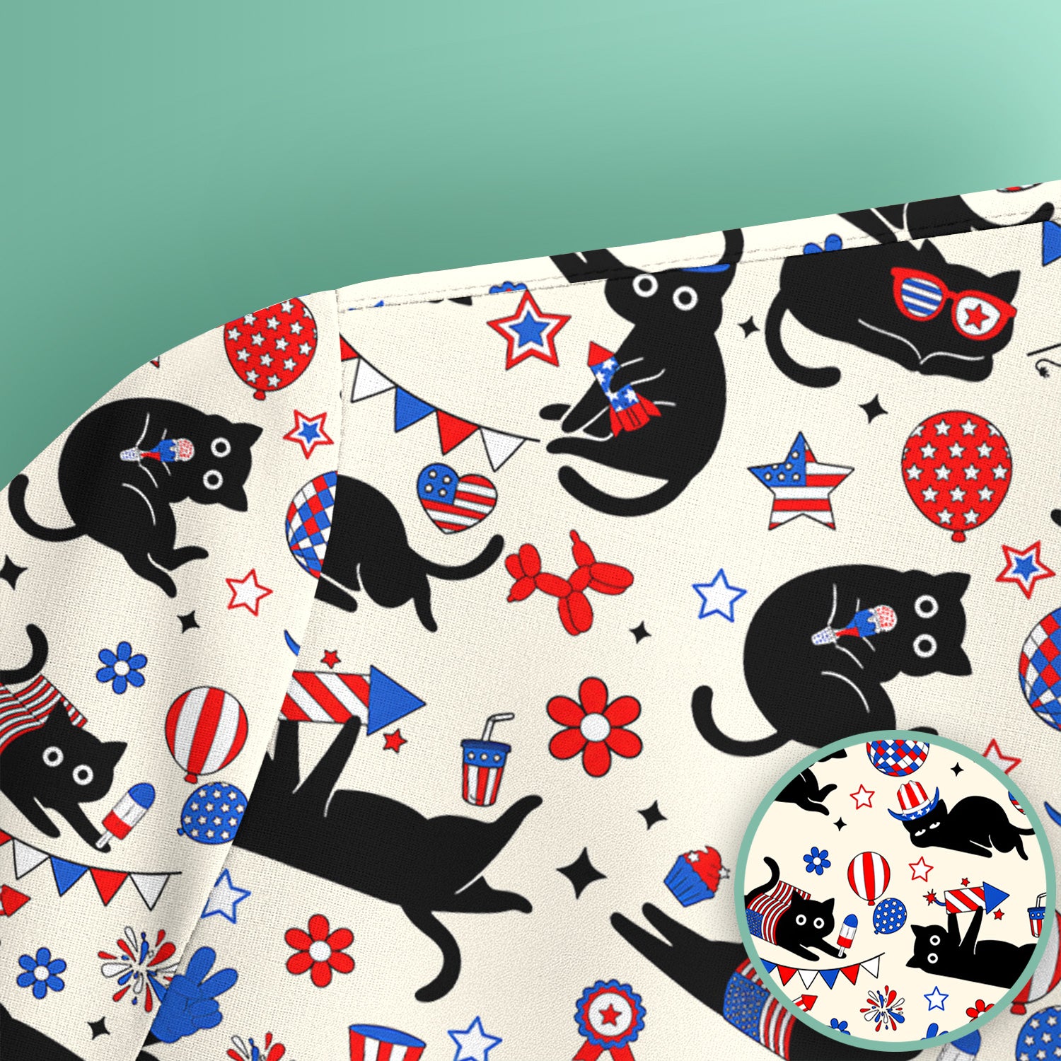Patriotic Black Cat Nurse for RN, CNA Scrub Top, Comfortable Scrubs for Nurses