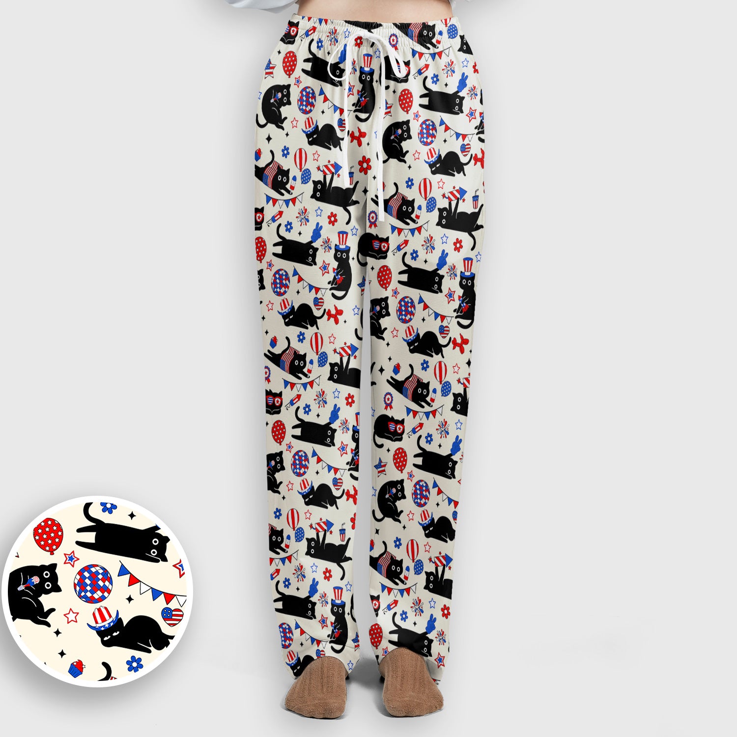Patriotic Black Cat Nurse for RN, CNA Scrub Set, Scrub Pants and V Neck Top