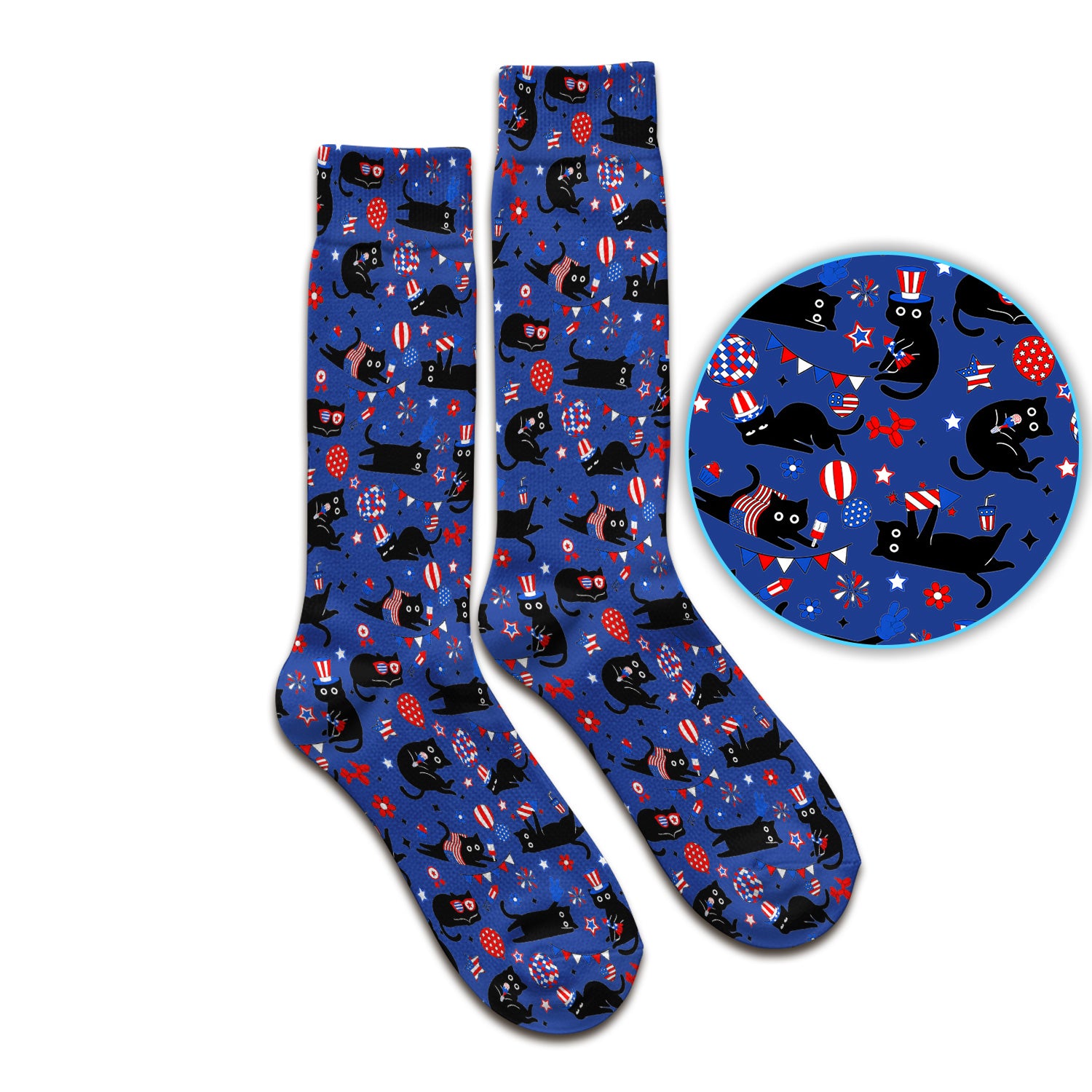 Patriotic Black Cat Nurse for RN, CNA Socks, Adult Socks for Men and Women