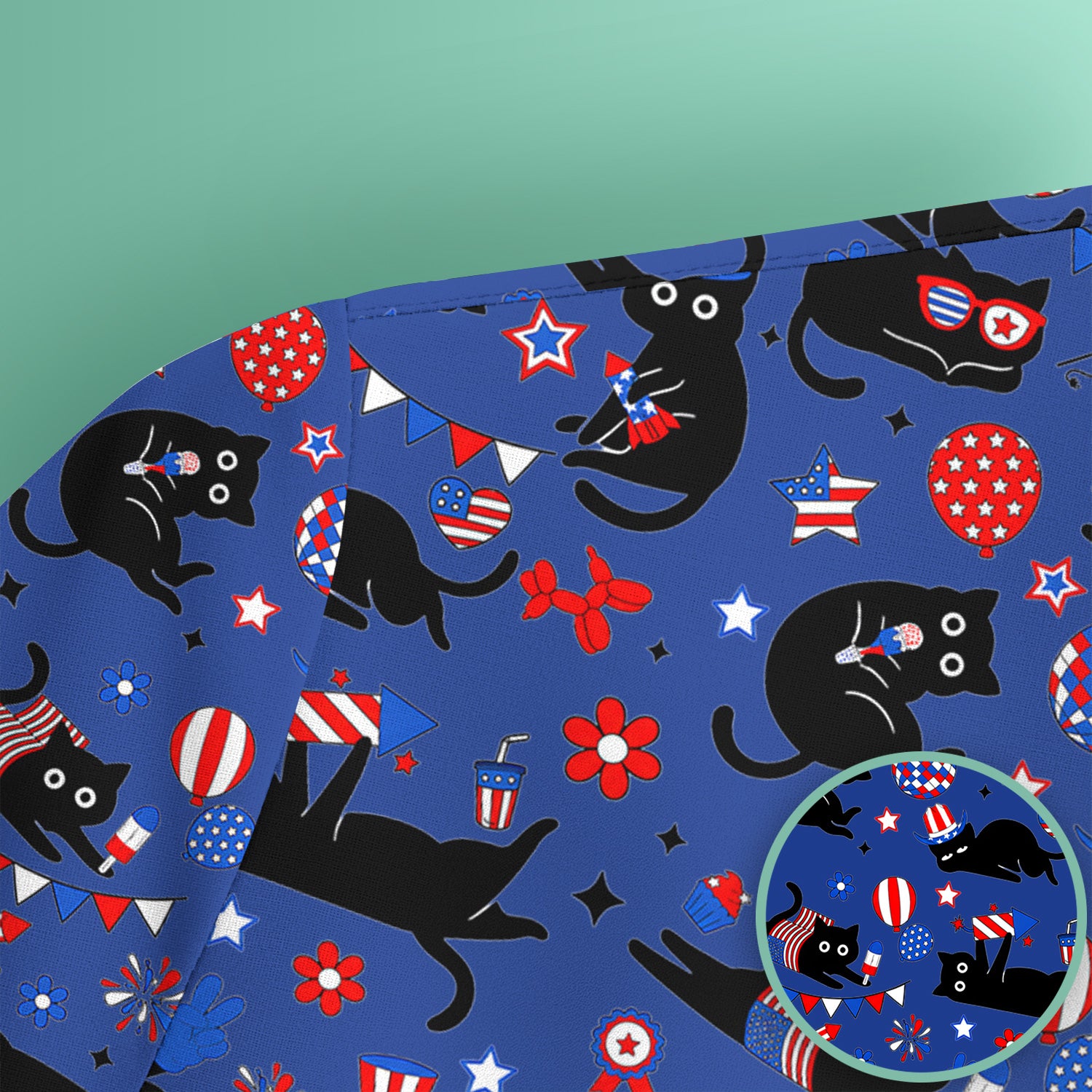Patriotic Black Cat Nurse for RN, CNA Scrub Top, Comfortable Scrubs for Nurses