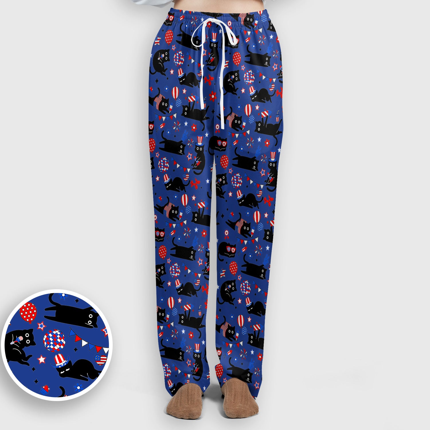 Patriotic Black Cat Nurse for RN, CNA Scrub Set, Scrub Pants and V Neck Top