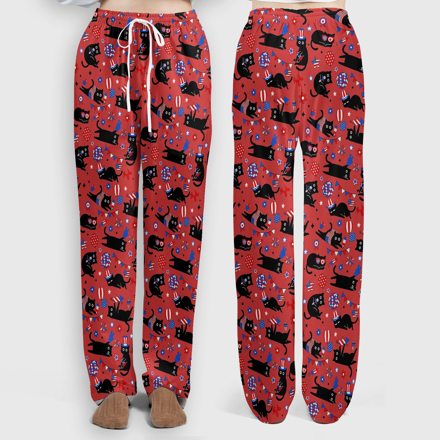 Patriotic Black Cat Nurse for RN, CNA Scrub Set, Scrub Pants and V Neck Top