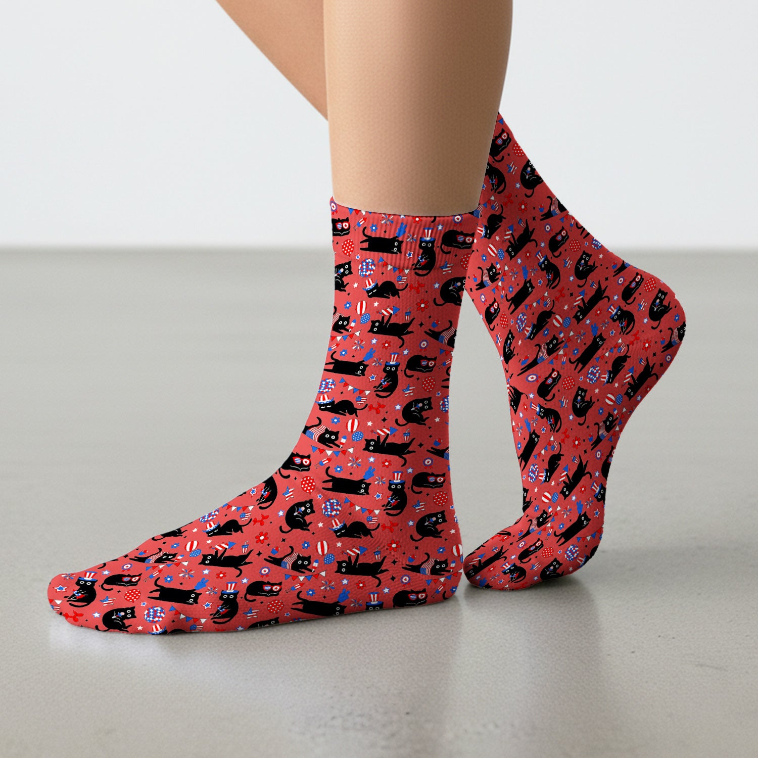 Patriotic Black Cat Nurse for RN, CNA Socks, Adult Socks for Men and Women