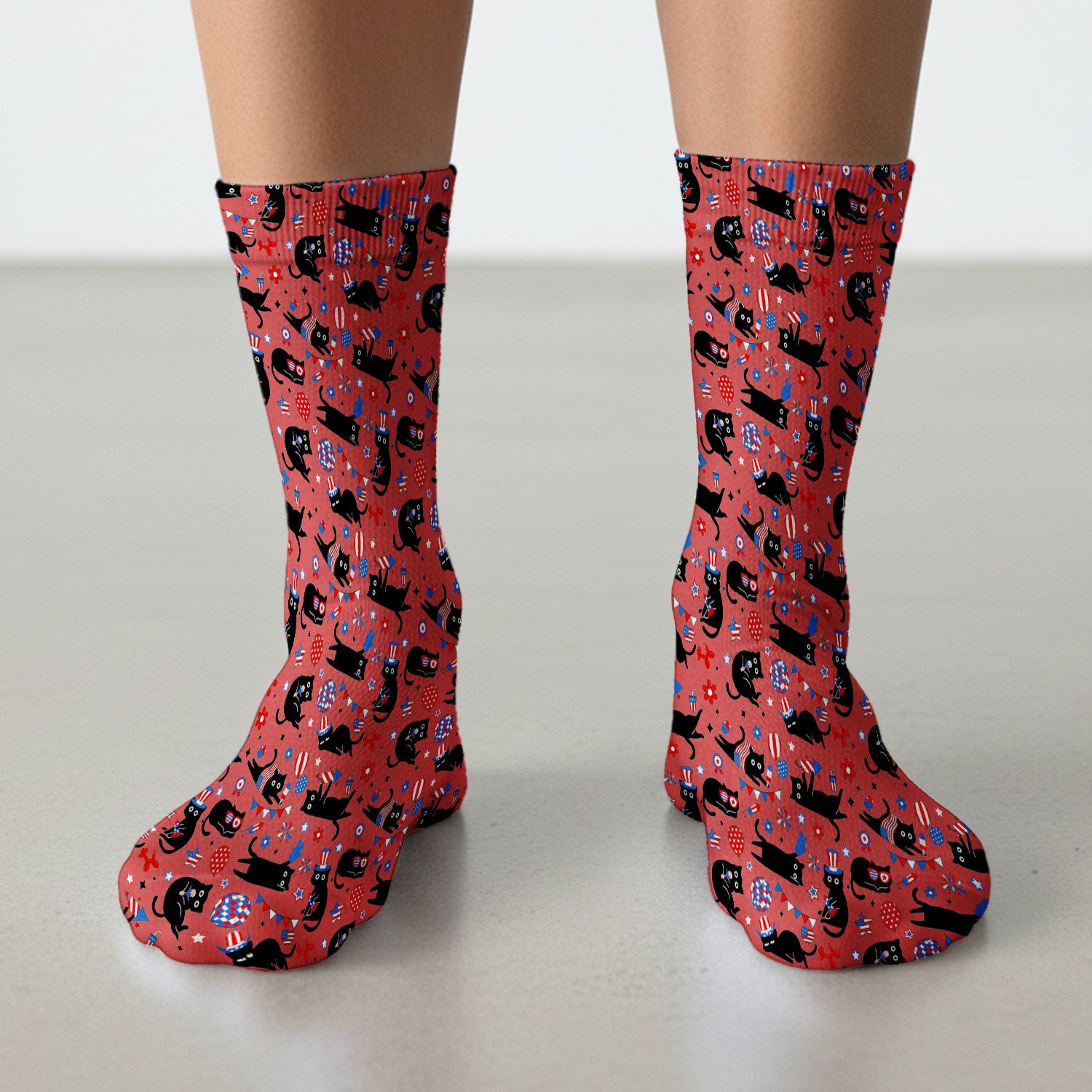 Patriotic Black Cat Nurse for RN, CNA Socks, Adult Socks for Men and Women