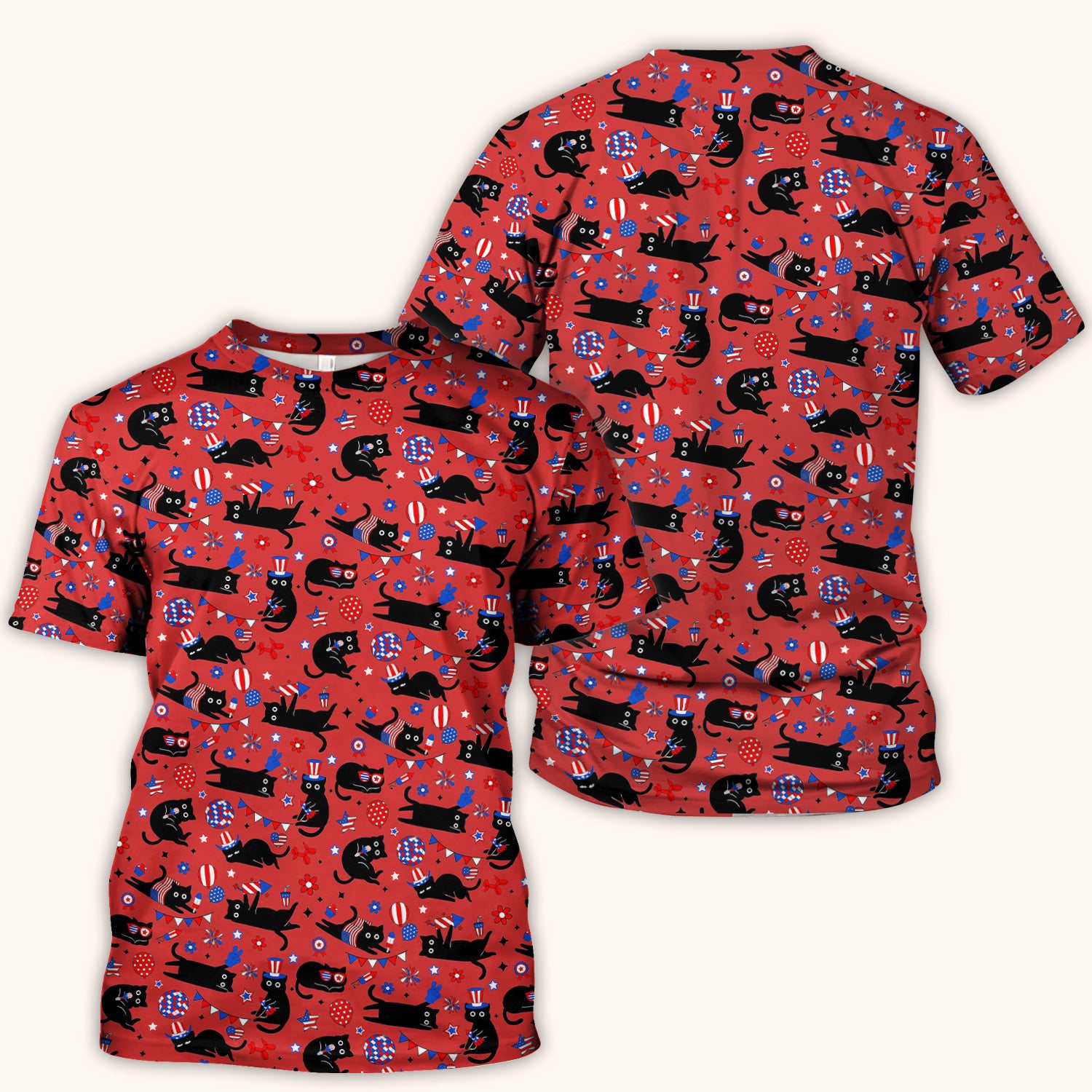 Patriotic Black Cat Nurse for RN, CNA Scrub Top, Comfortable Scrubs for Nurses
