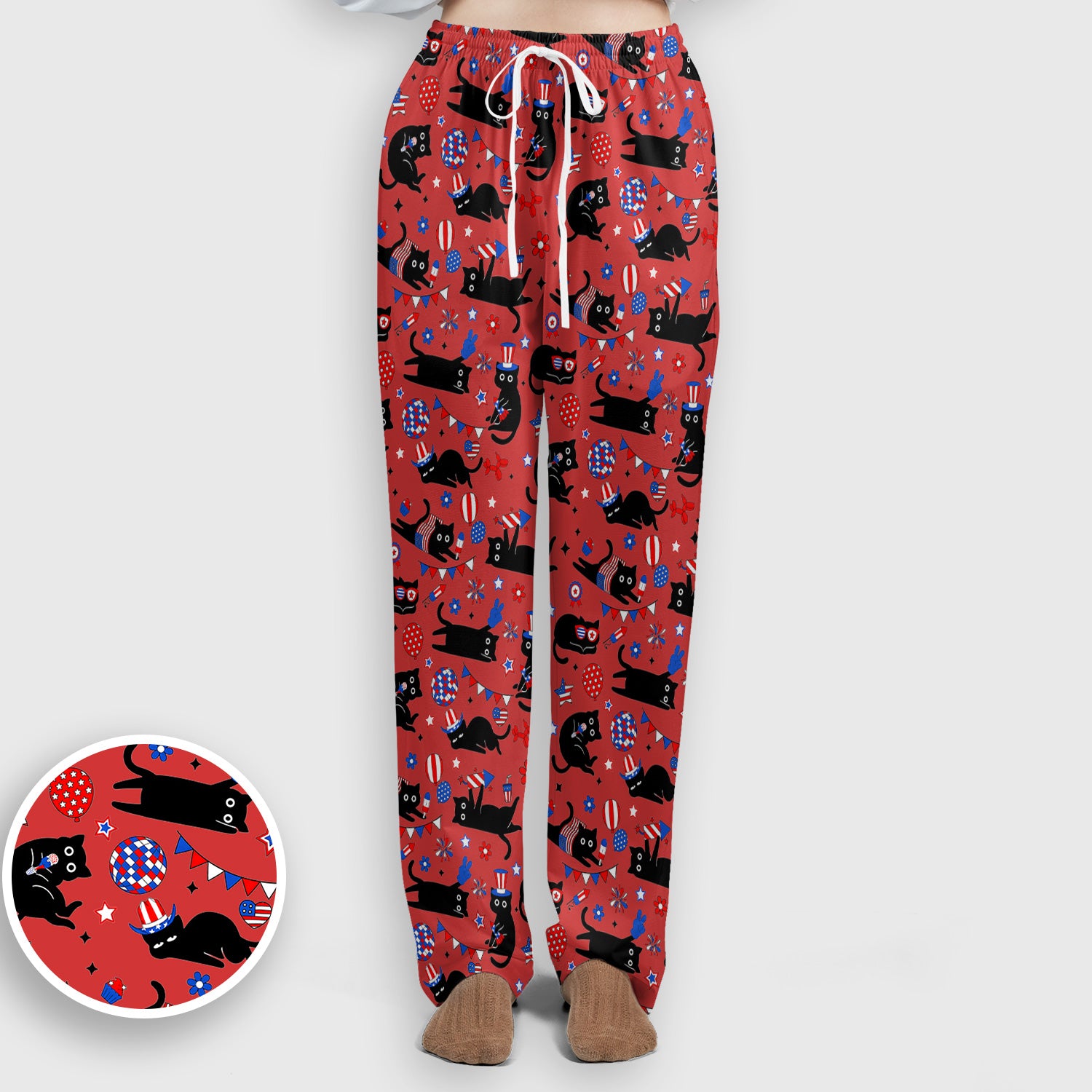 Patriotic Black Cat Nurse for RN, CNA Scrub Set, Scrub Pants and V Neck Top