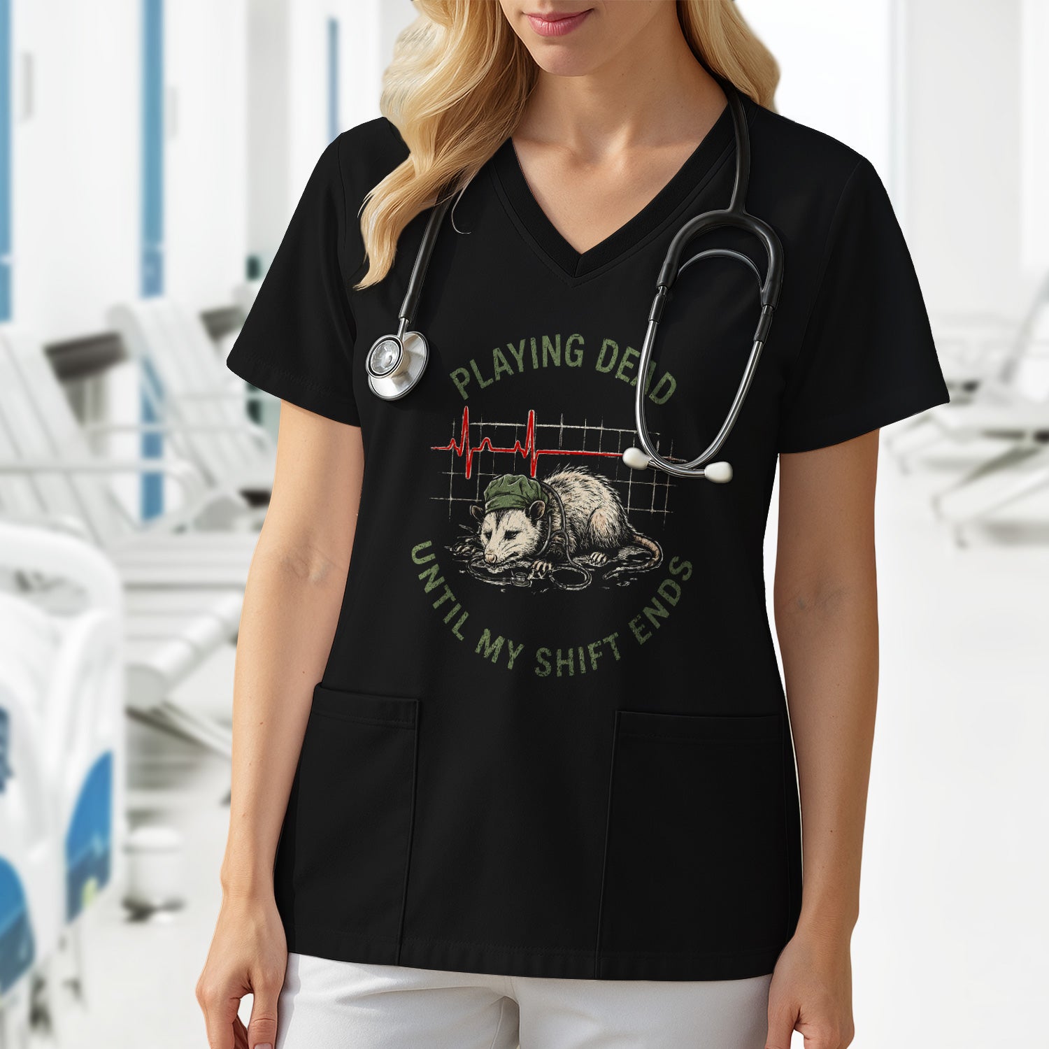 Funny Playing Dead Until My Shift Ends T-Shirt, Opossum Tee for Night Shift Nurses